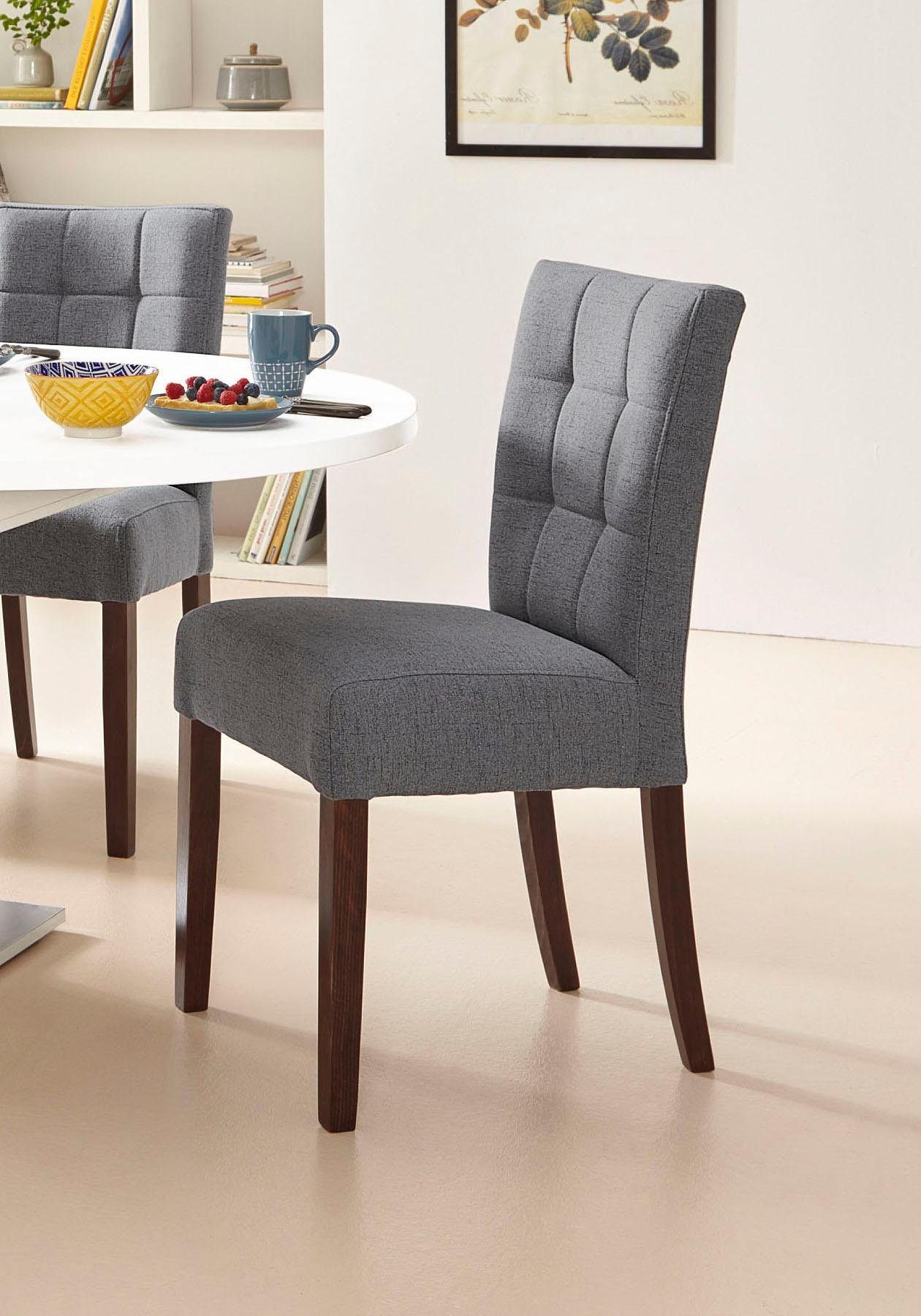 Home affaire Stoel met 4 poten TALIA (set, 2 stuks) gestoffeerde stoelen maat Geweven stof grijs