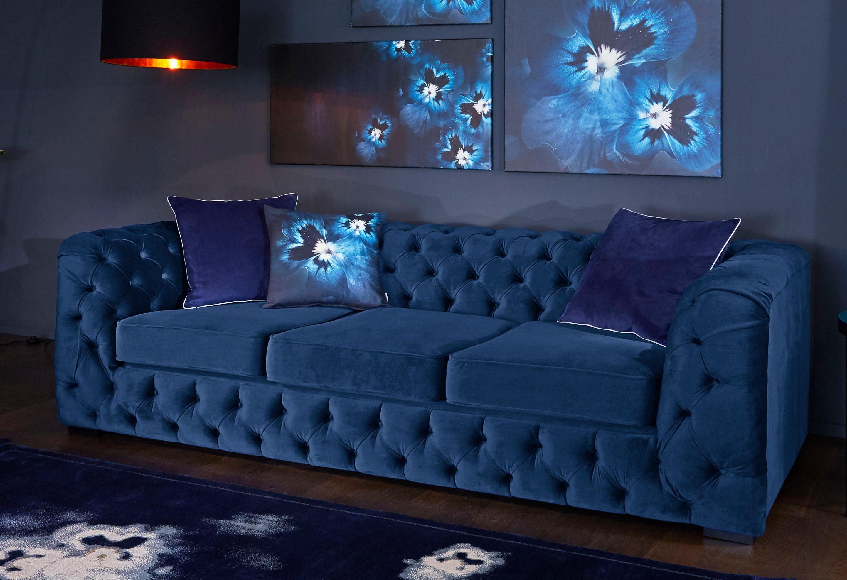 Guido Maria Kretschmer Home&Living Chesterfield-bank Kalina klassieke chesterfield knoopdetails, zeer hoogwaardige afwerking blauw, chesterfield