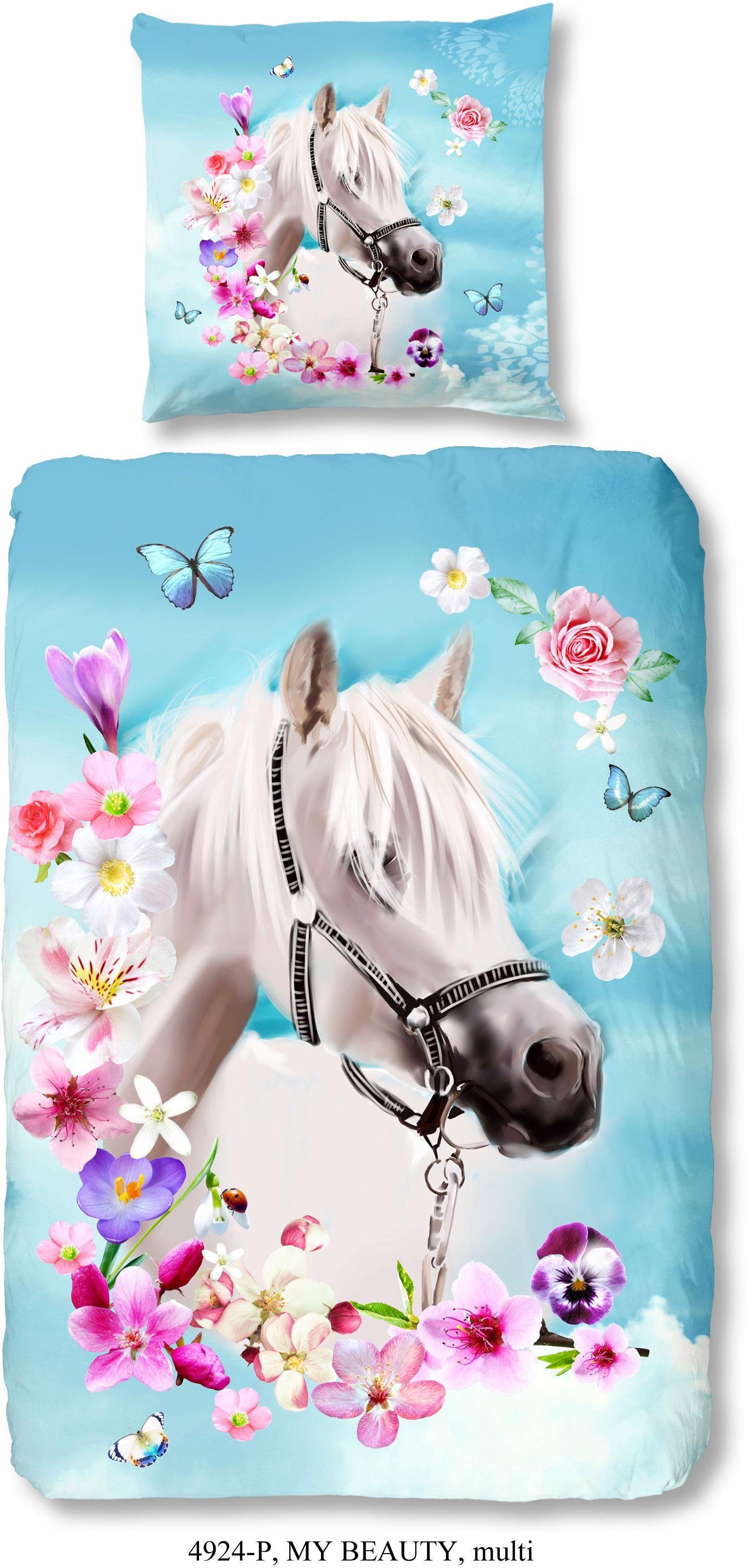 good morning Kinderovertrekset My beauty Katoen, 135x200, Rits, Omkeerbaar, Kind, Meisje, Paard, Blauw (2-delig) dekbedovertrekken multicolor