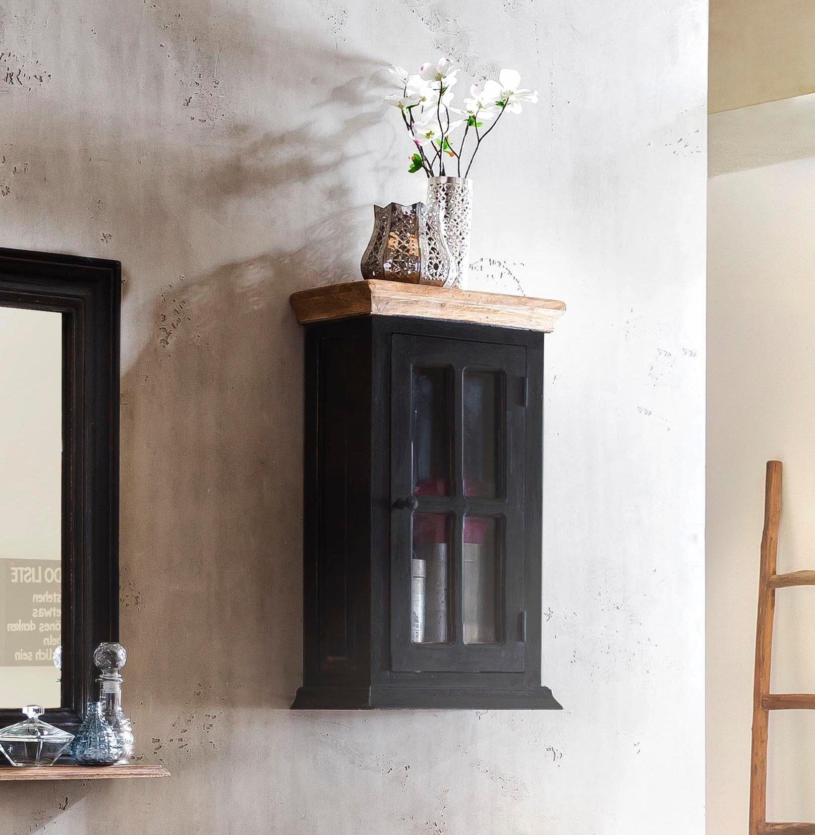 sit hangende vitrinekast corsica met 1 deur, breedte 44 cm, shabby chic, vintage zwart