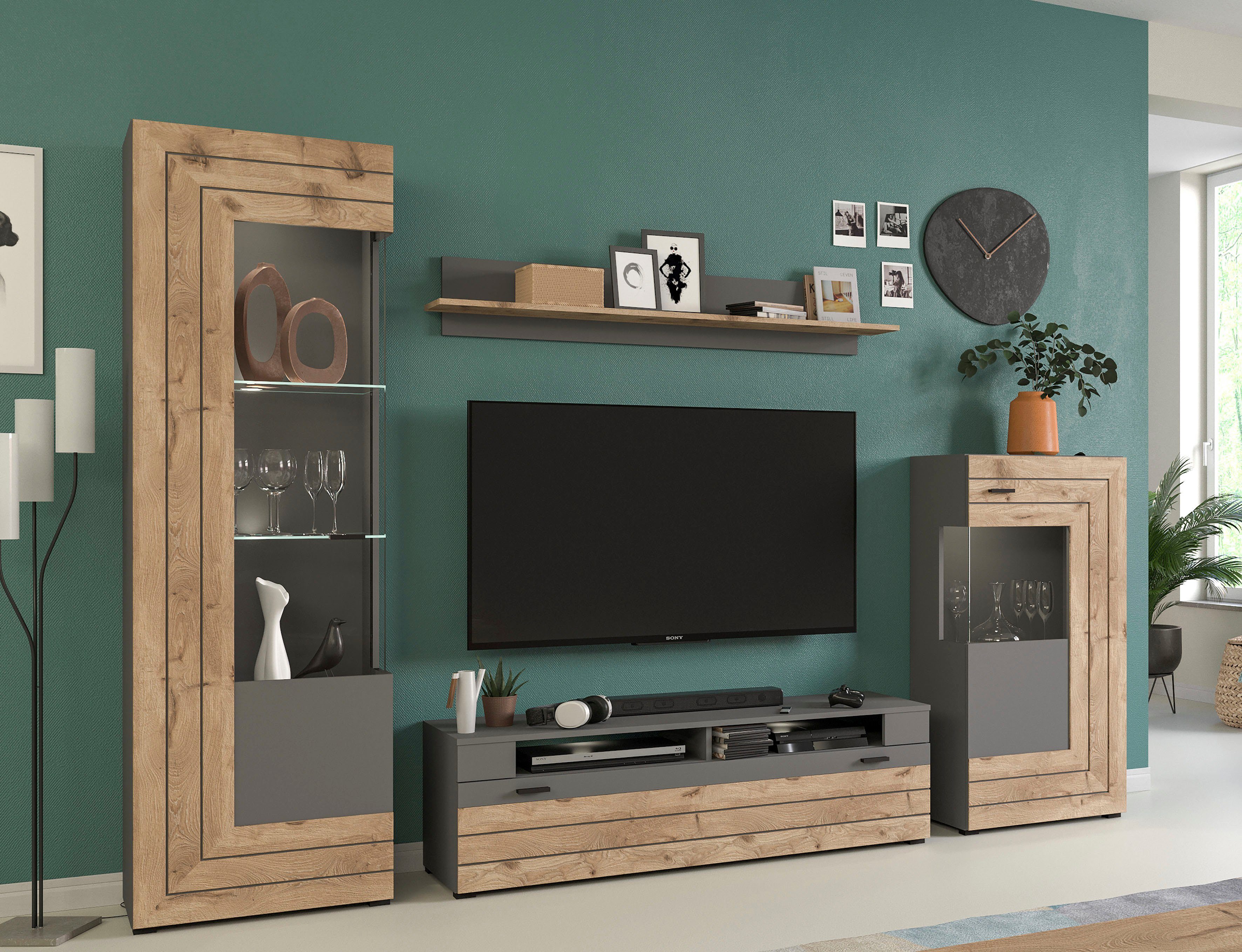 INOSIGN Tv-meubel Aalborg, breedte 140 cm, 1 klep, 2 open vakken, metalen handgrepen