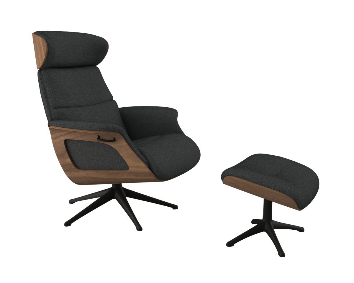 FLEXLUX Relaxfauteuil Clement relaxstoel, gestoffeerde stoel, ligstoel, TV-stoel, Rug- & hoofdverstelling, draaibaar, armleuning walnoot, voet zwart