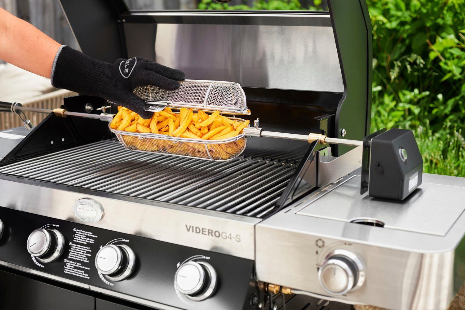 ROESLE Roterende mand Premium, 25437 Draaispiessmand, passend bij de premium draaispiess, roestvrij staal 18/10