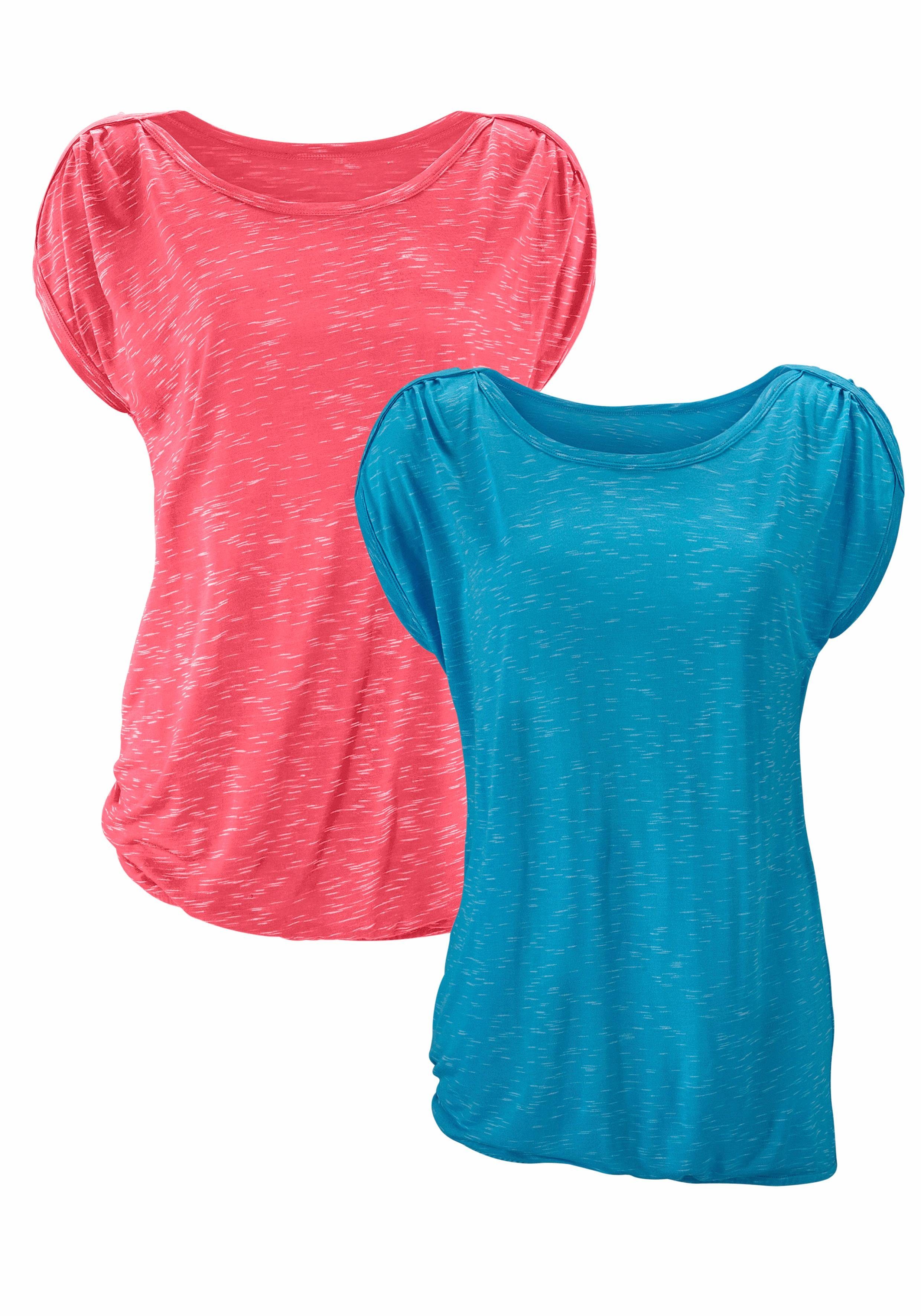 Lascana Shirt met korte mouwen Met schouderrimpeling van zachte viscosekwaliteit (Set van 2)
