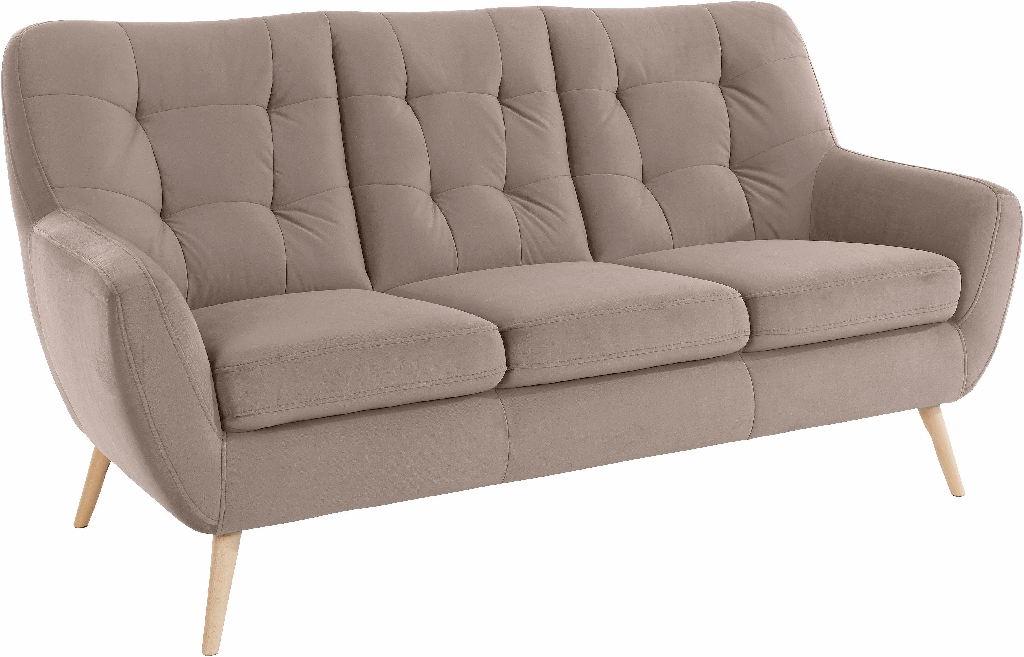 exxpo - sofa fashion 3-zitsbank Scandi, comfortabel, verfijnde rugkussens voor meer zitcomfort actuele kleuren in hoogwaardige bekledingskwaliteiten, houten voet