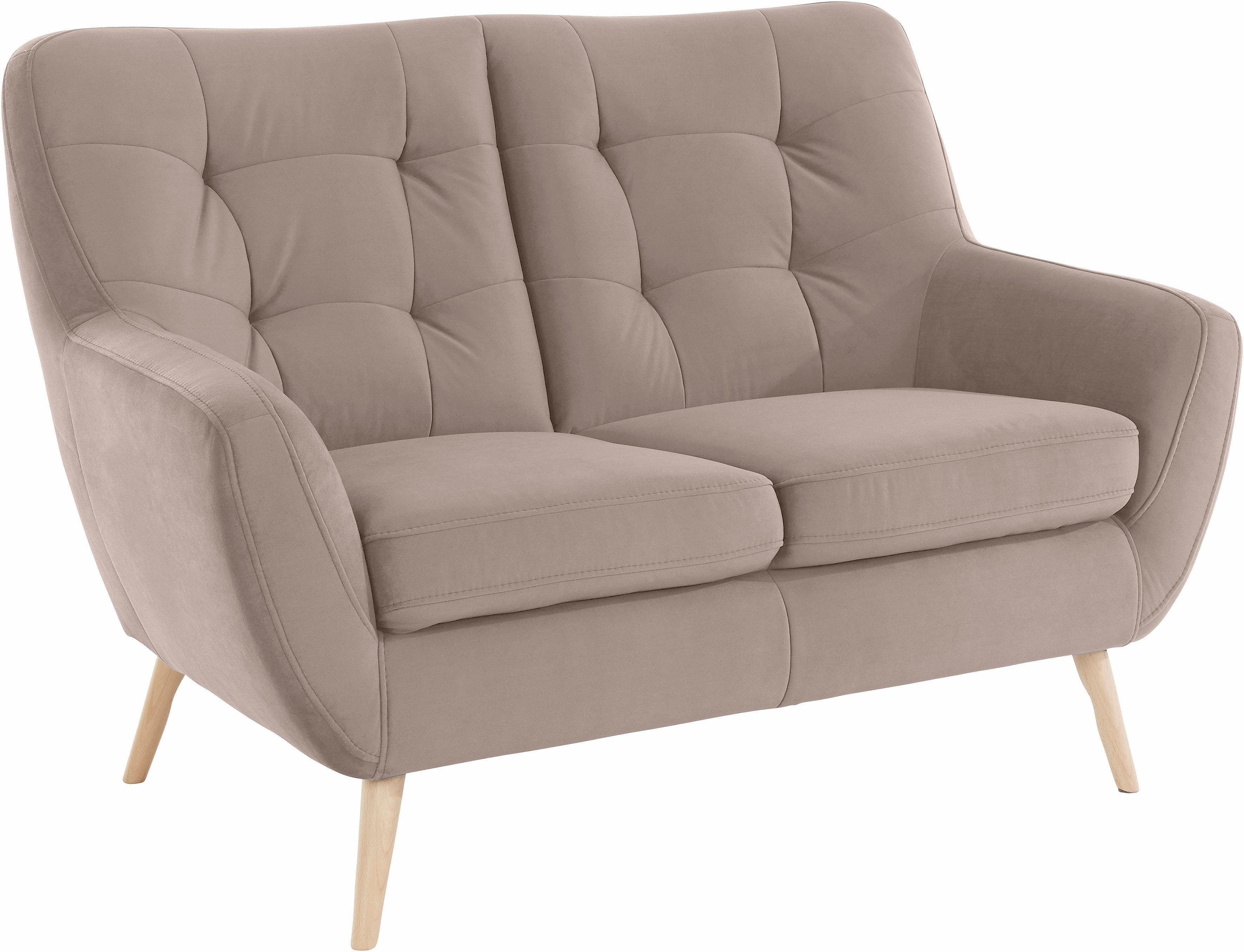 exxpo - sofa fashion 2-zitsbank Scandi, comfortabel, verfijnde rugkussens voor meer zitcomfort actuele kleuren in hoogwaardige bekledingskwaliteiten, houten voet