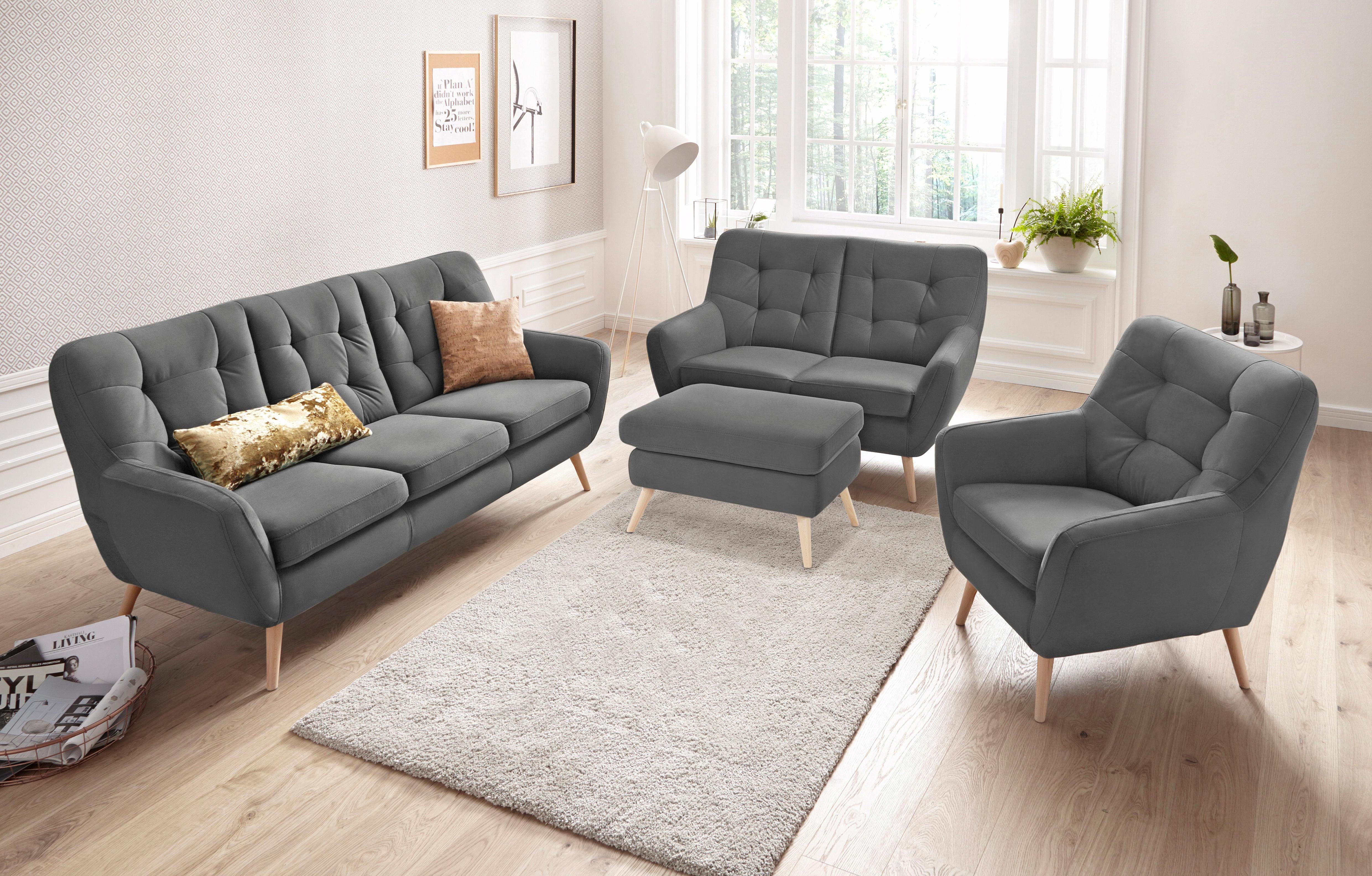 exxpo - sofa fashion Hocker Scandi comfortabel en elegant met hoge houten voet