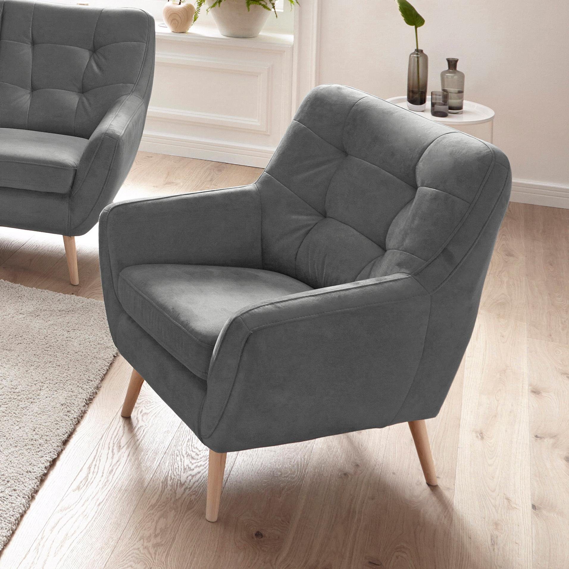exxpo - sofa fashion Fauteuil Scandi, loungesessel met geweldig zitcomfort, hoogwaardige bekleding (set) fauteuils grijs