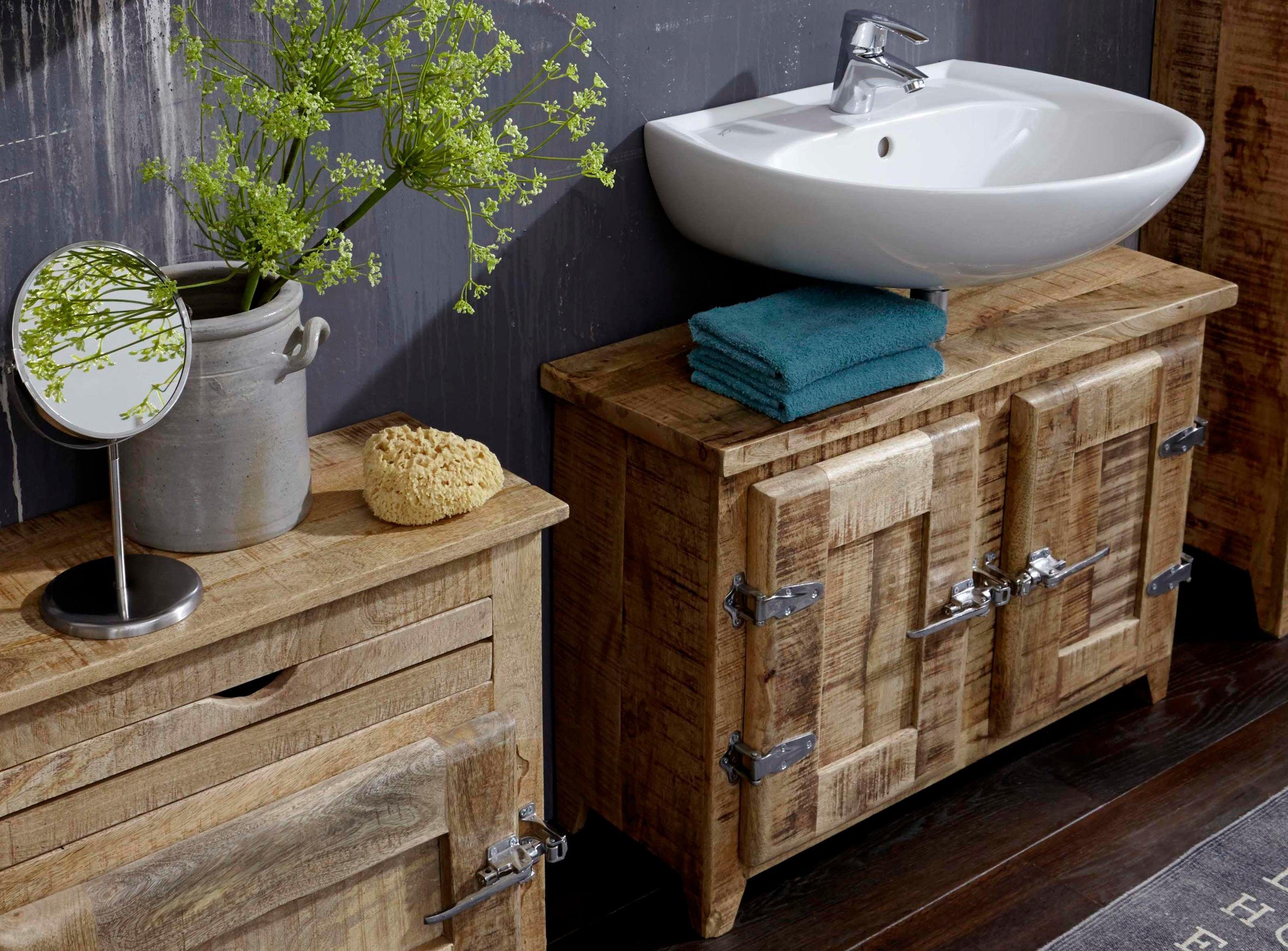 SIT Wastafelonderkast Frigo Mangohout in antiek-look met koelkastgrepen, breedte 88 cm