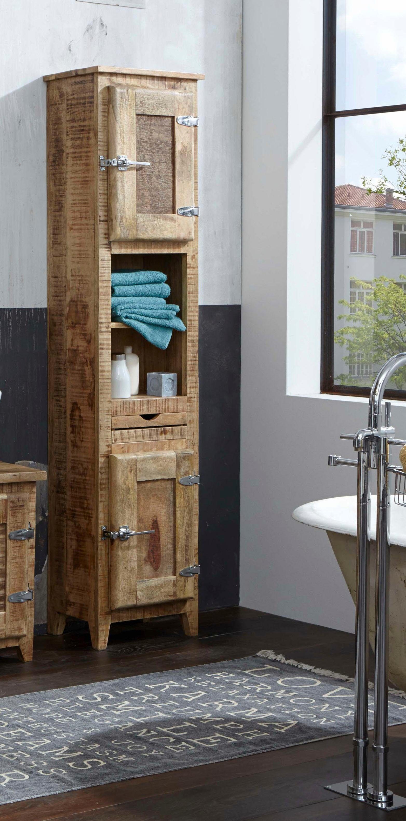 SIT Hoge kast Frigo Mangohout in antiek-look met koelkastgrepen, hoogte 187 cm hoge kasten beige