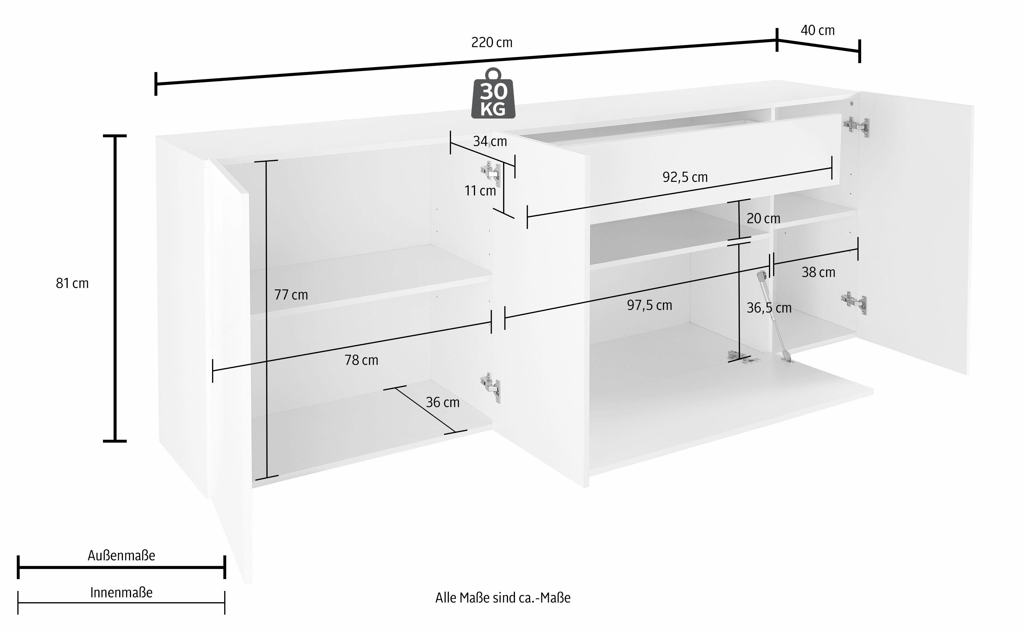 INOSIGN Dressoir Breedte 220 cm, zonder verlichting