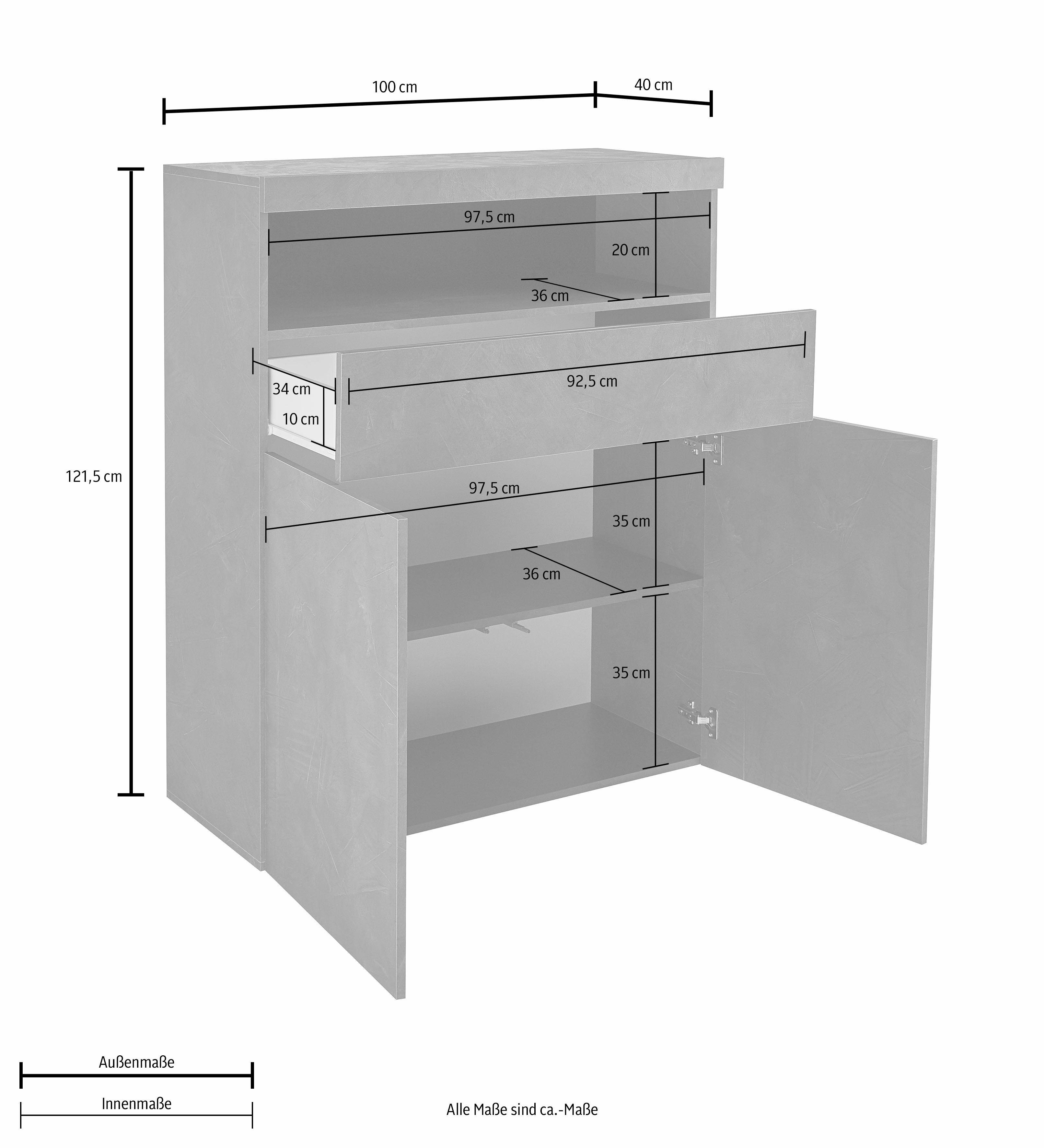 INOSIGN Highboard Kast, hoge kast, hoge kommode met 2 deuren en 1 lade, breedte 100 cm, zonder verlichting