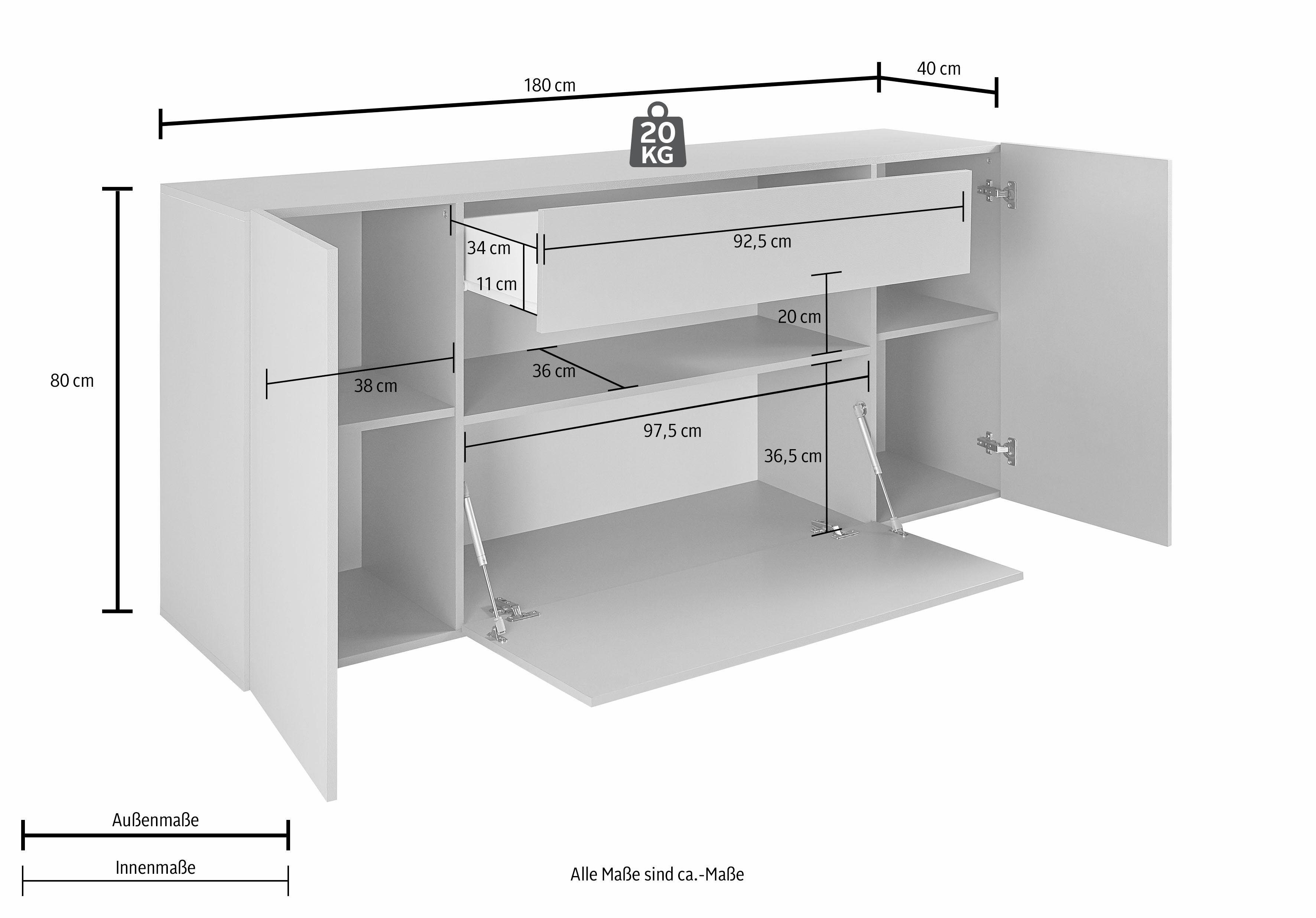 INOSIGN Dressoir Potenza Breedte 180 cm, zonder verlichting
