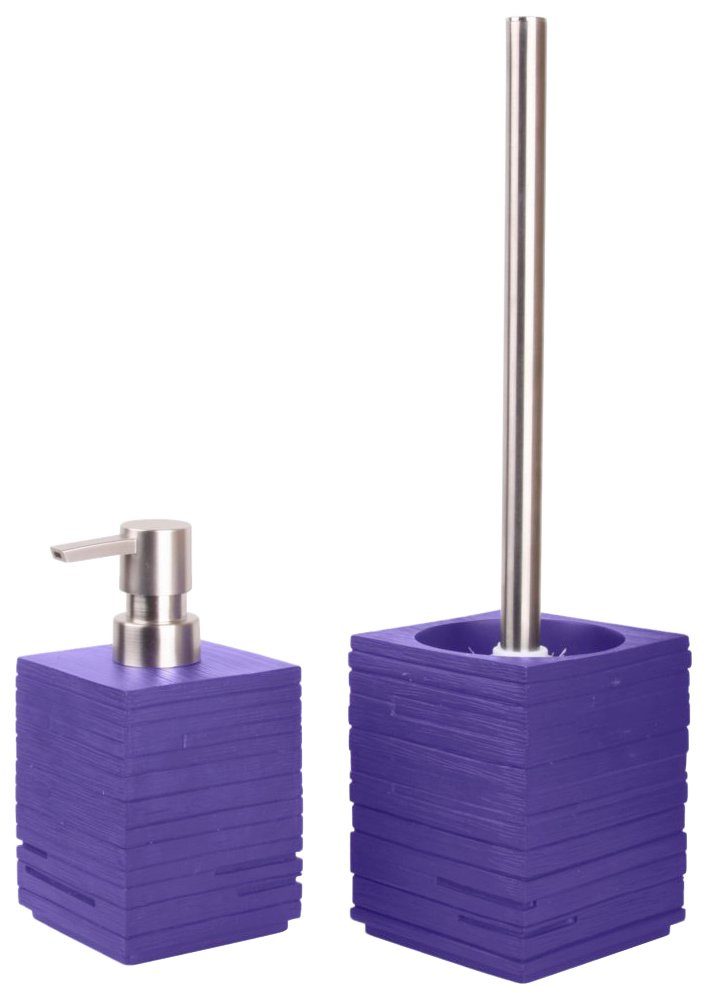 Sanilo Sets badkameraccessoires Calero Purple bestaand uit zeepdispenser en toiletborstel, geribbeld (combi-set, 2-delig)
