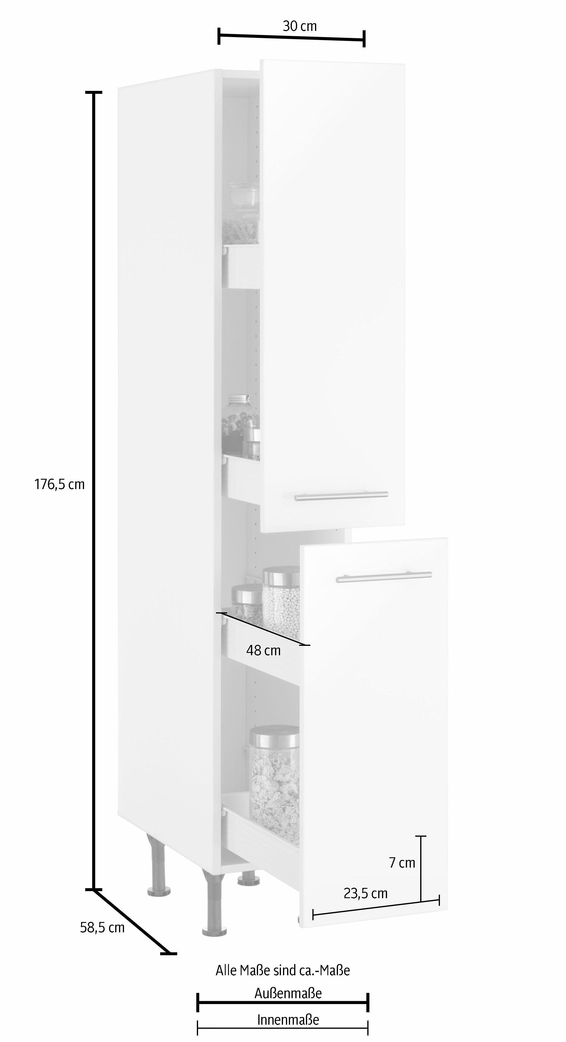 OPTIFIT Apothekerskast Bern 30 cm breed, 176 cm hoog, in hoogte verstelbare stelpootjes, metalen grepen