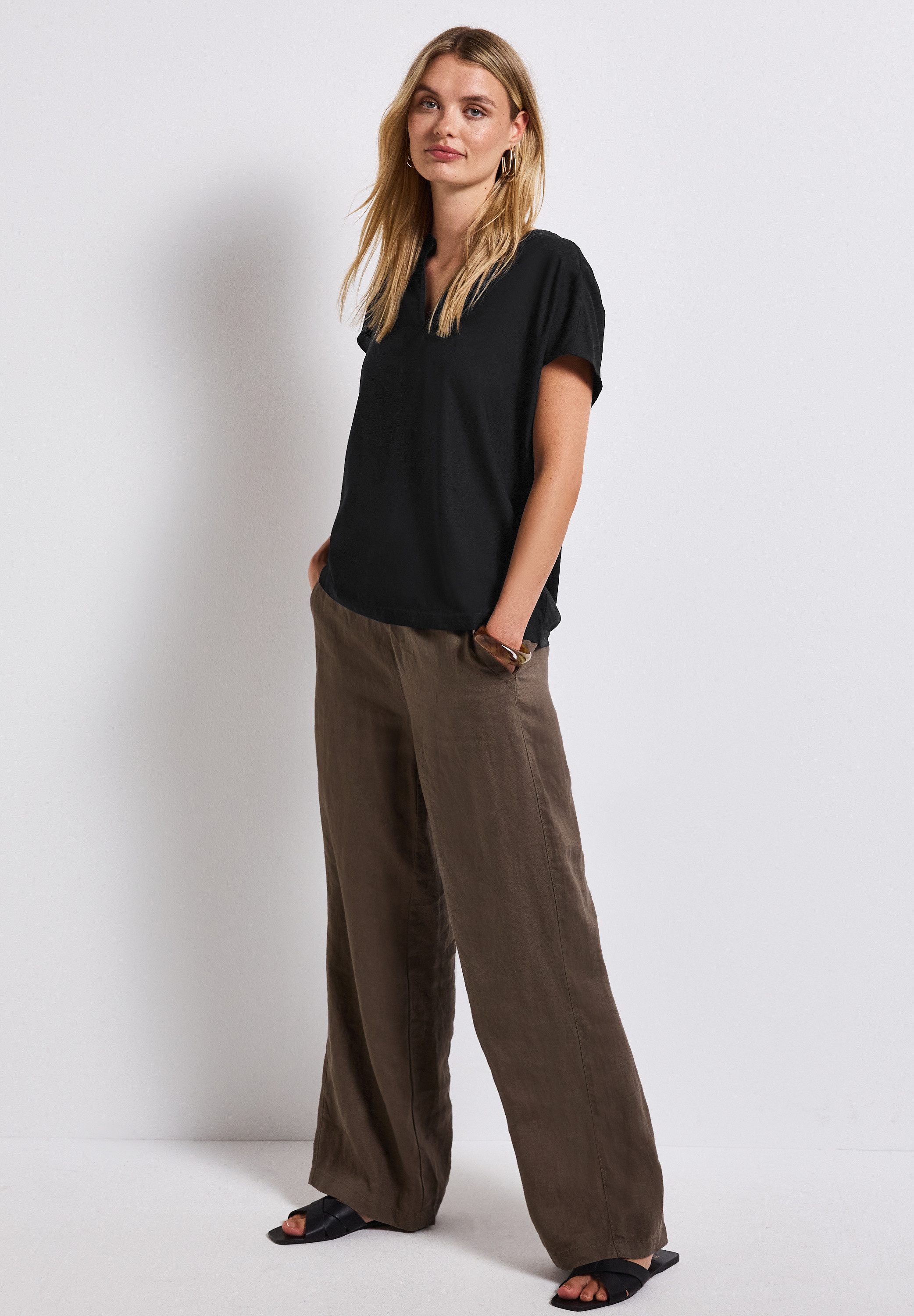 STREET ONE Blouse met korte mouwen Hals met split