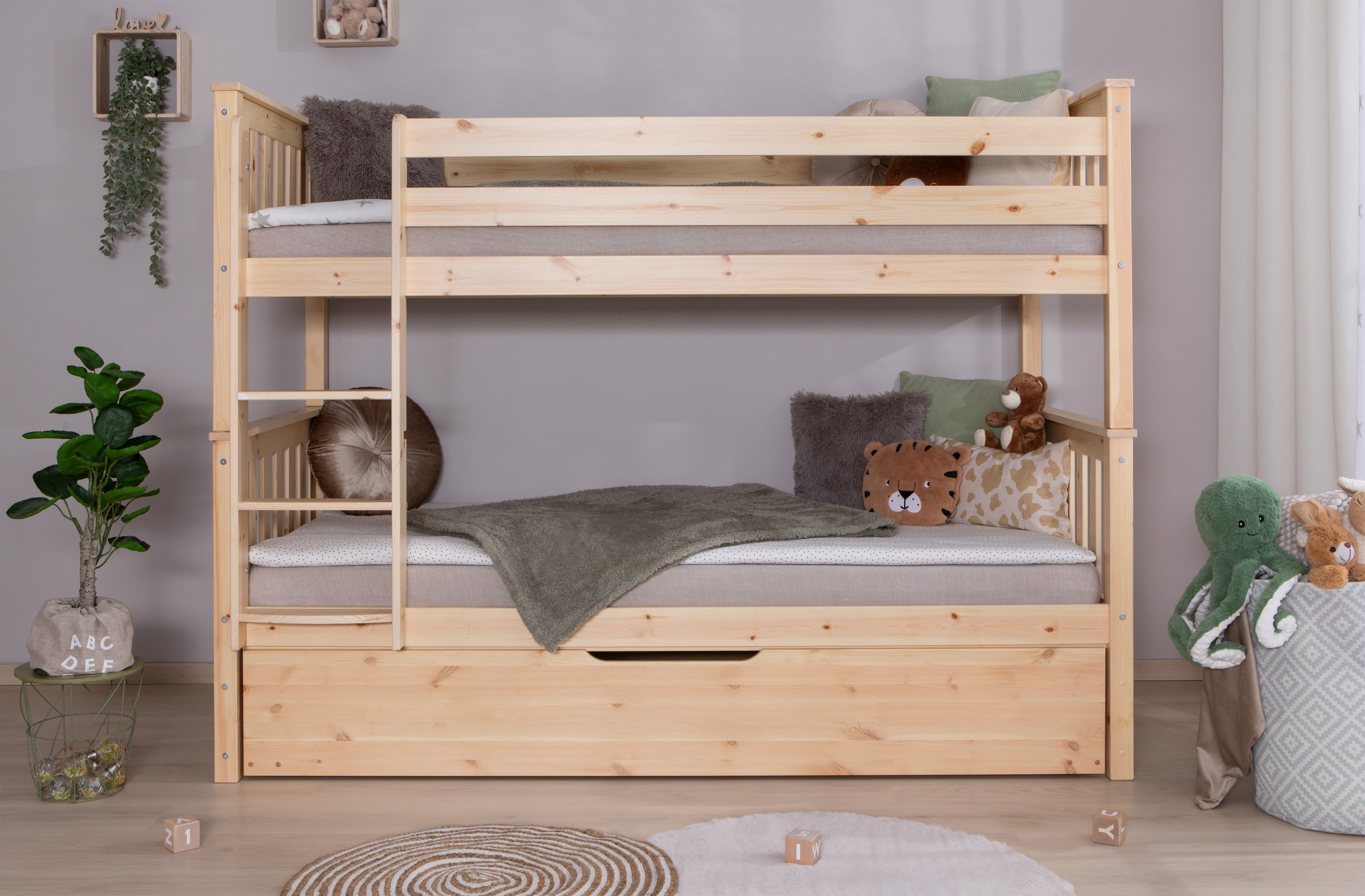 Ticaa Stapelbed Sammy, om te bouwen naar 2 eenpersoonsbedden, elegant ontwerp in landelijke stijl