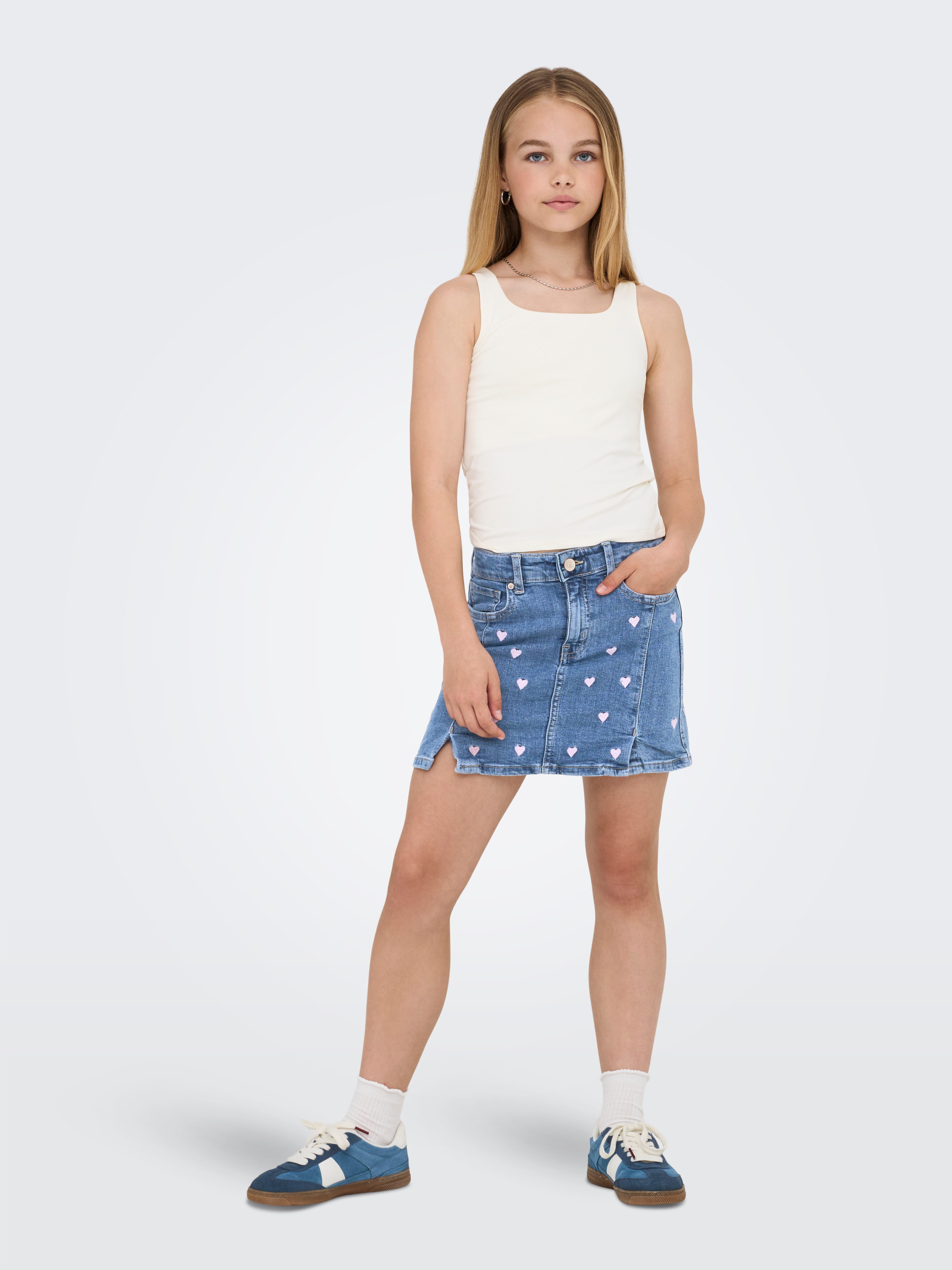 KIDS ONLY Jeans rok KOGHOXTON HEART EMBROIDERY DNM SKIRT