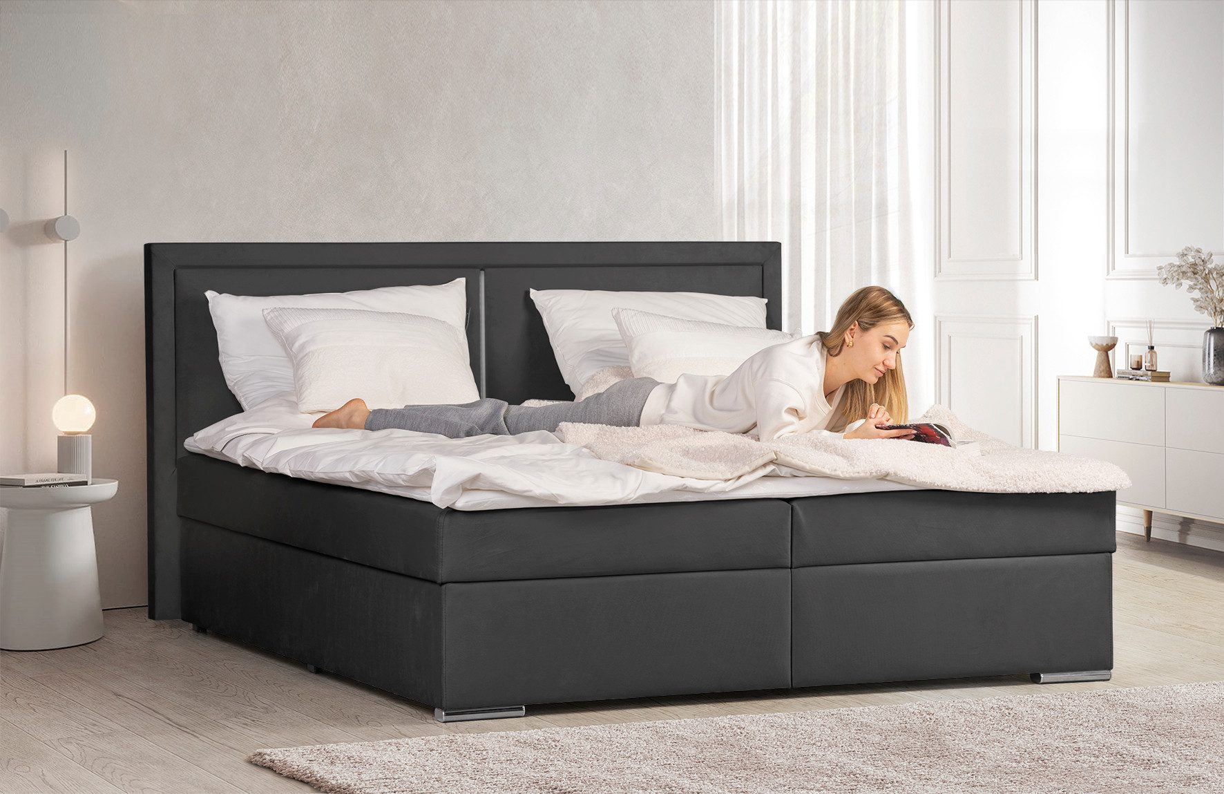 COLLECTION AB Boxspring Athena Incl. LED-verlichting, topper en opbergruimte