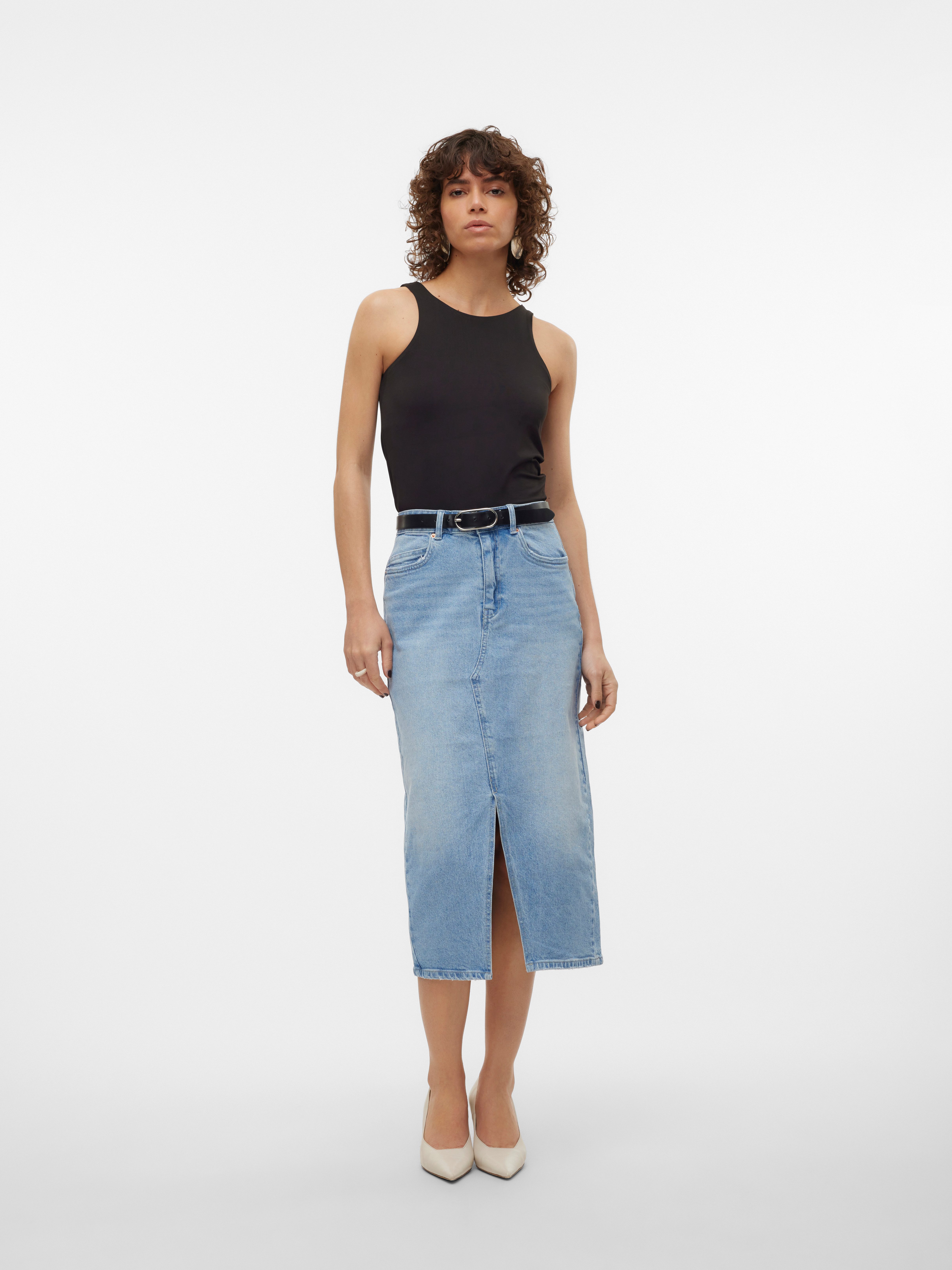 Vero Moda Maxirok VMVERI HR CALF DENIM SKIRT GA NOOS