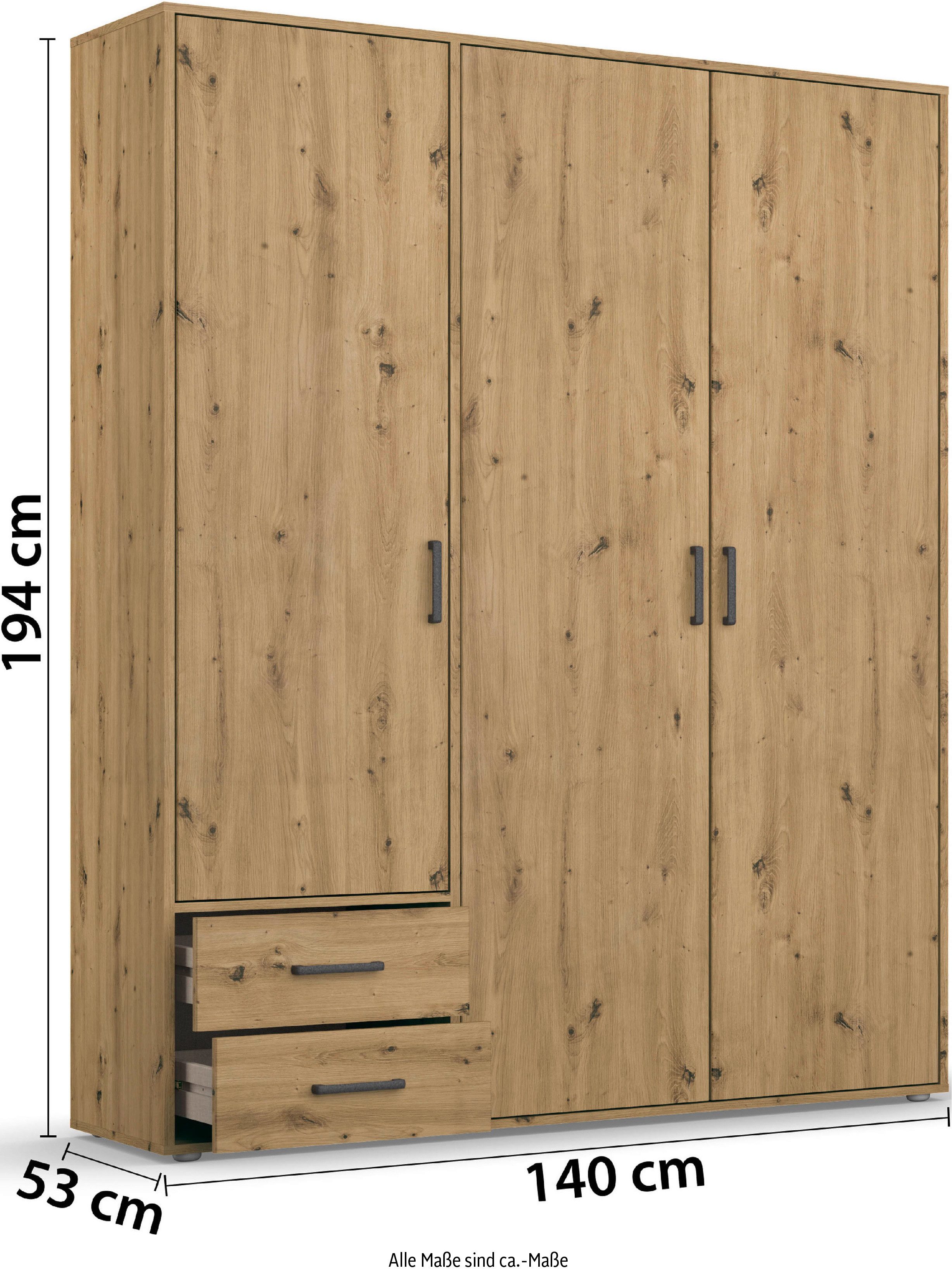 rauch Draaideurkast Kledingkast kast garderobe linnenkast VOYAGER moderne grepen in grijs metallic met buitenlades made in germany