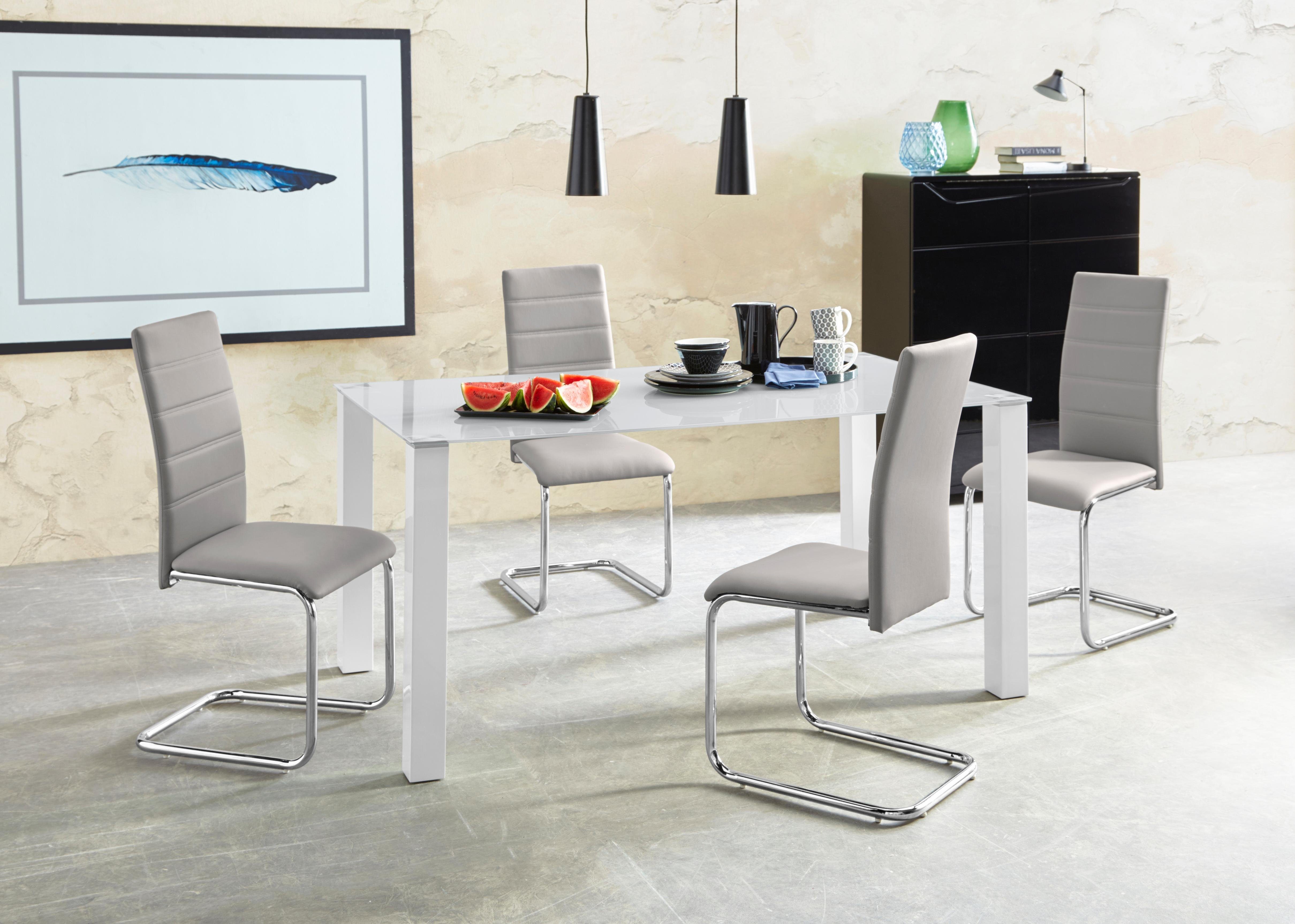 INOSIGN Eethoek Normadora met glazen tafel, vrijstaande stoel belastbaar tot 120 kg (set, 5-delig) eethoeken grijs