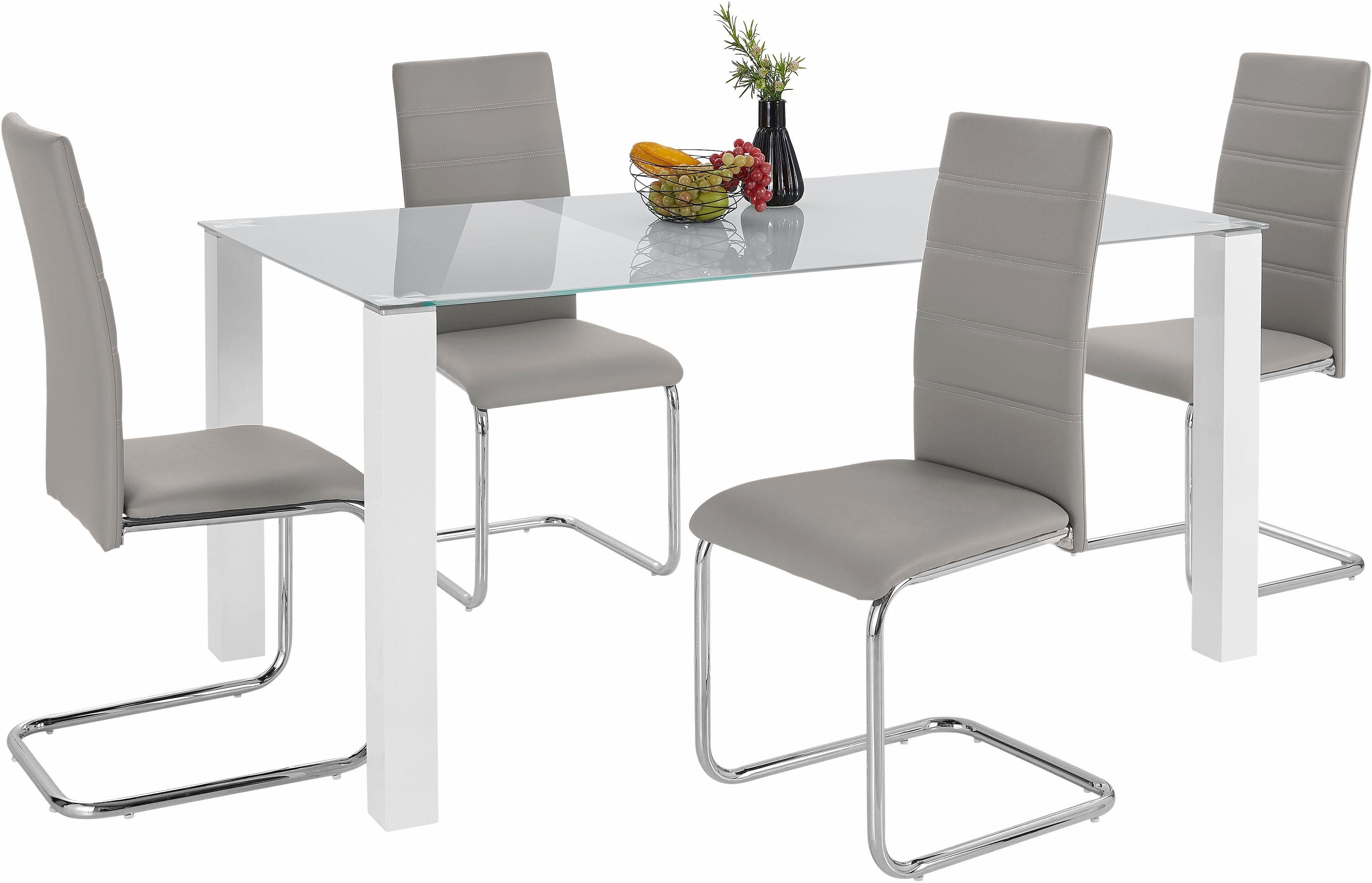 INOSIGN Eethoek Normadora met glazen tafel, vrijstaande stoel belastbaar tot 120 kg (set, 5-delig)