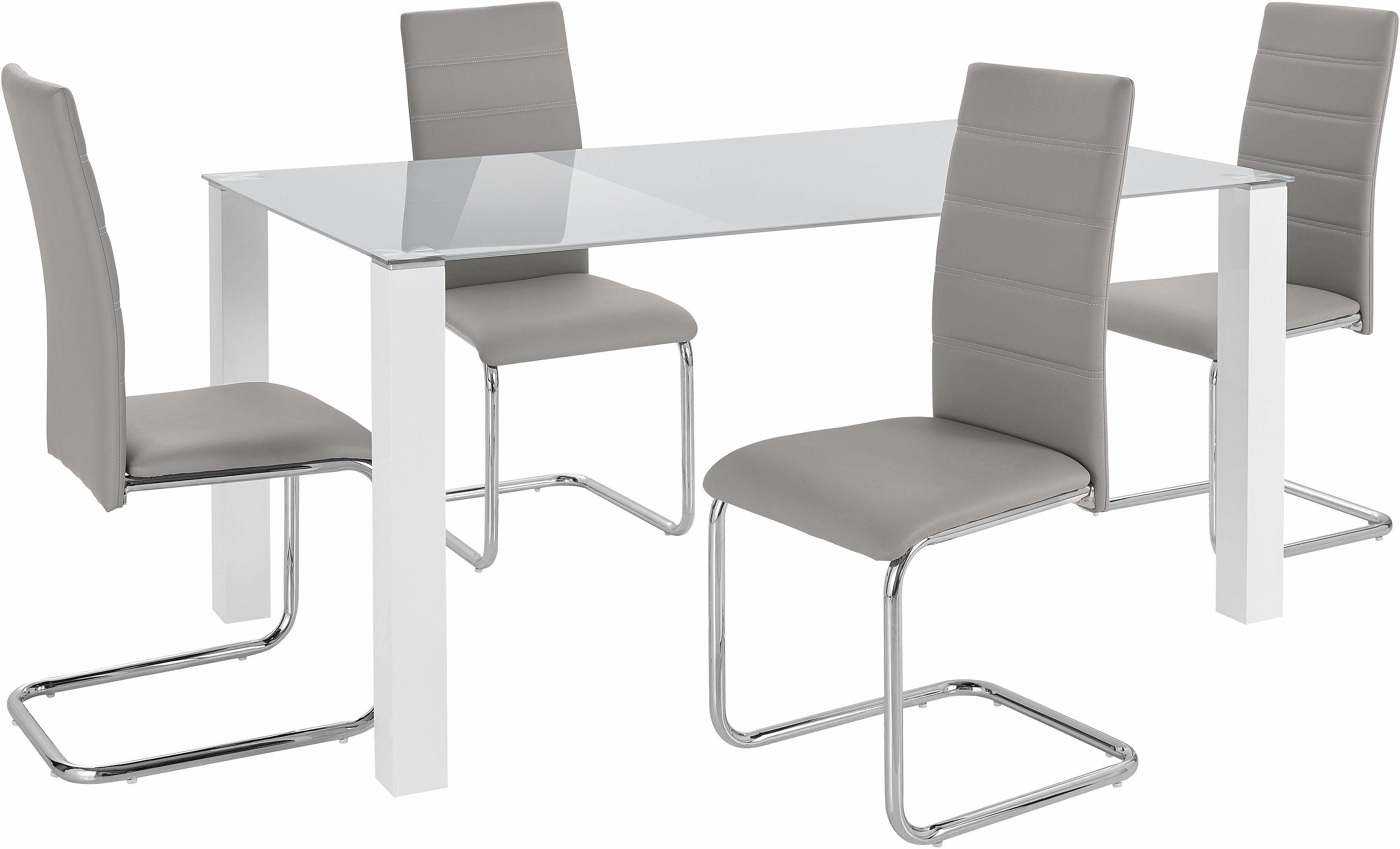 INOSIGN Eethoek Normadora met glazen tafel, vrijstaande stoel belastbaar tot 120 kg (set, 5-delig)