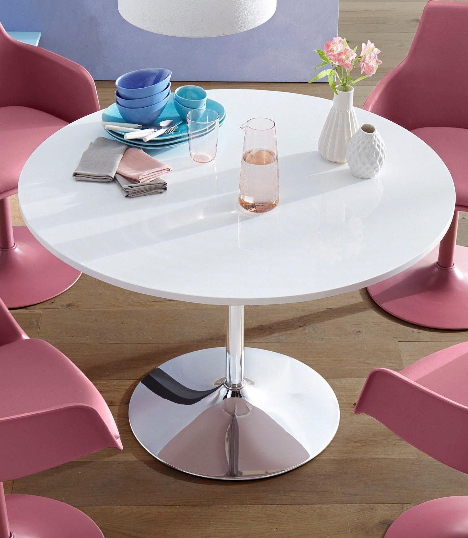 INOSIGN Eettafel Trompet rond, ø110 cm, tafelblad wit hoogglans, trompetvoet, tulpentafel