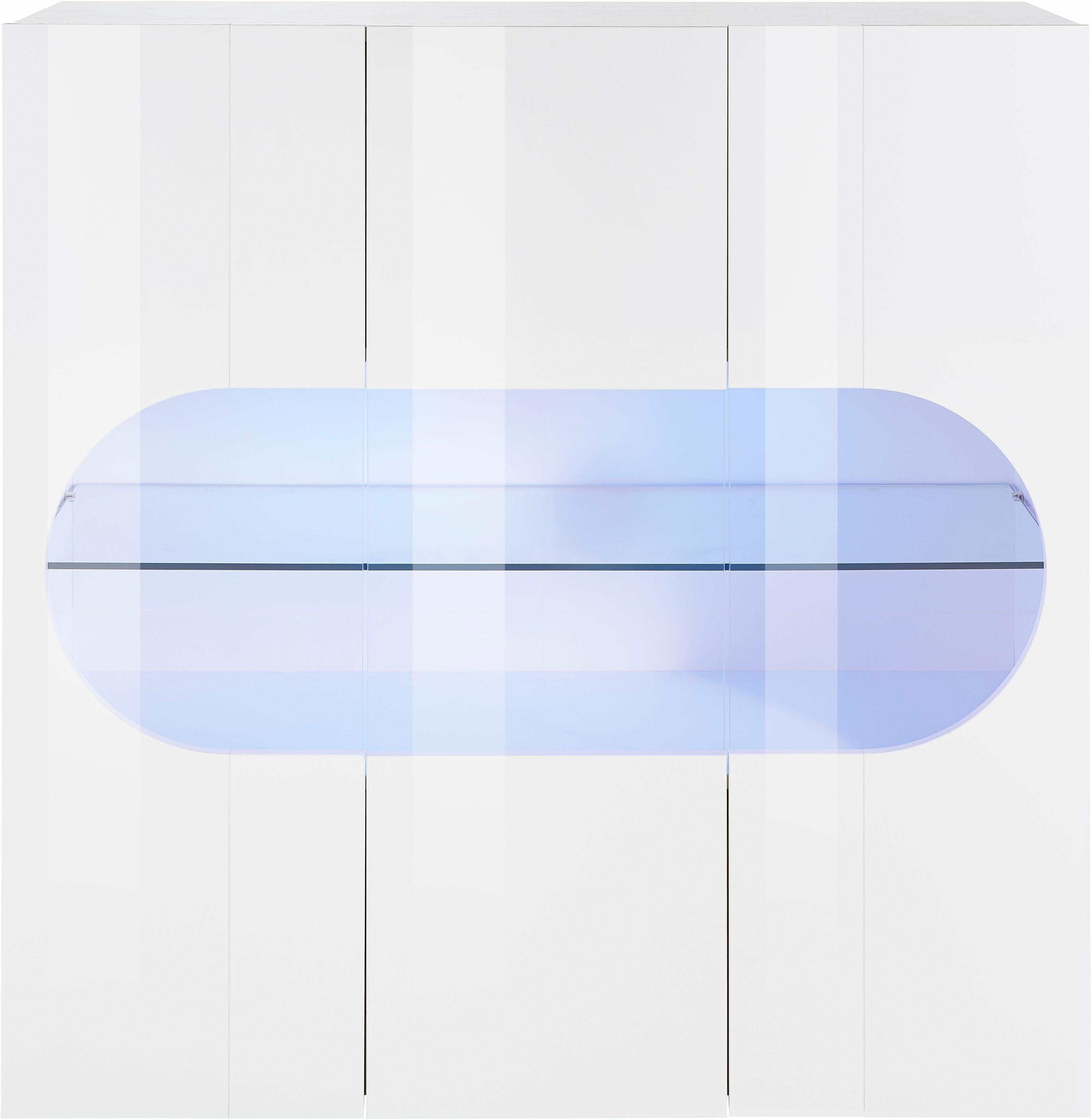 INOSIGN Highboard Real, highboard, commode, kast met 3 deuren, volledig hoogglans gelakt met 3 deuren, waarvan 2 van glas, met een grote glazen plank, hoogte 121