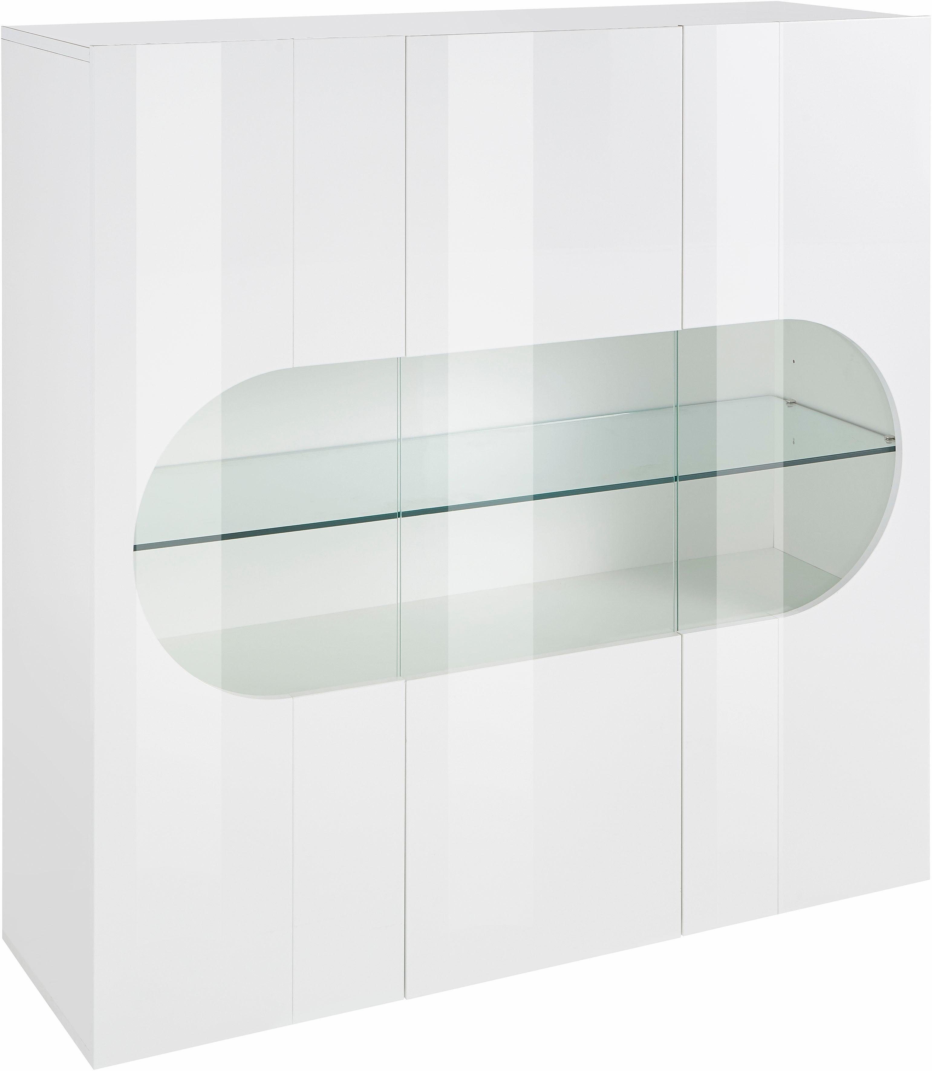 INOSIGN Highboard Real, highboard, commode, kast met 3 deuren, volledig hoogglans gelakt met 3 deuren, waarvan 2 van glas, met een grote glazen plank, hoogte 121