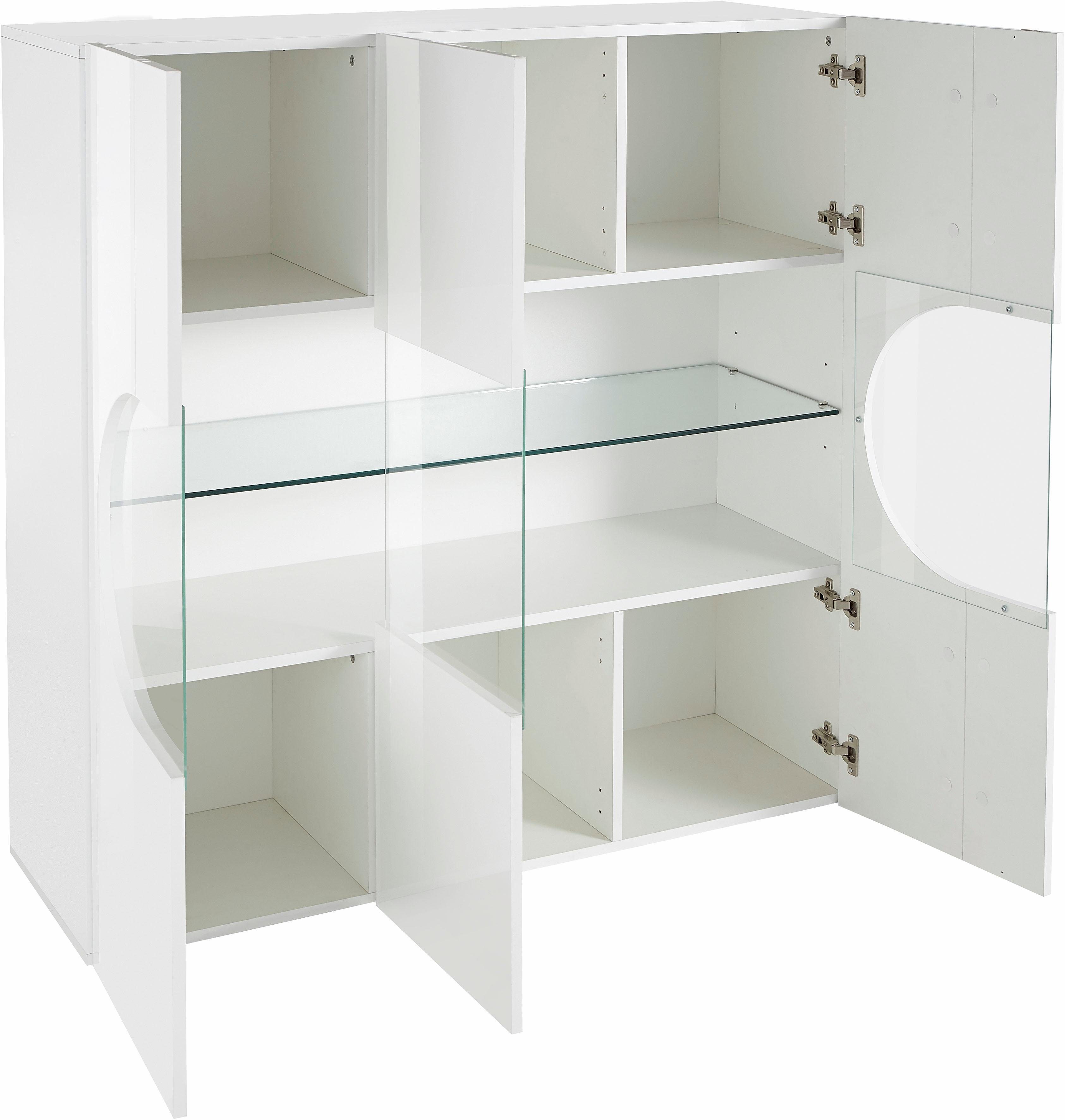 INOSIGN Highboard Real, highboard, commode, kast met 3 deuren, volledig hoogglans gelakt met 3 deuren, waarvan 2 van glas, met een grote glazen plank, hoogte 121