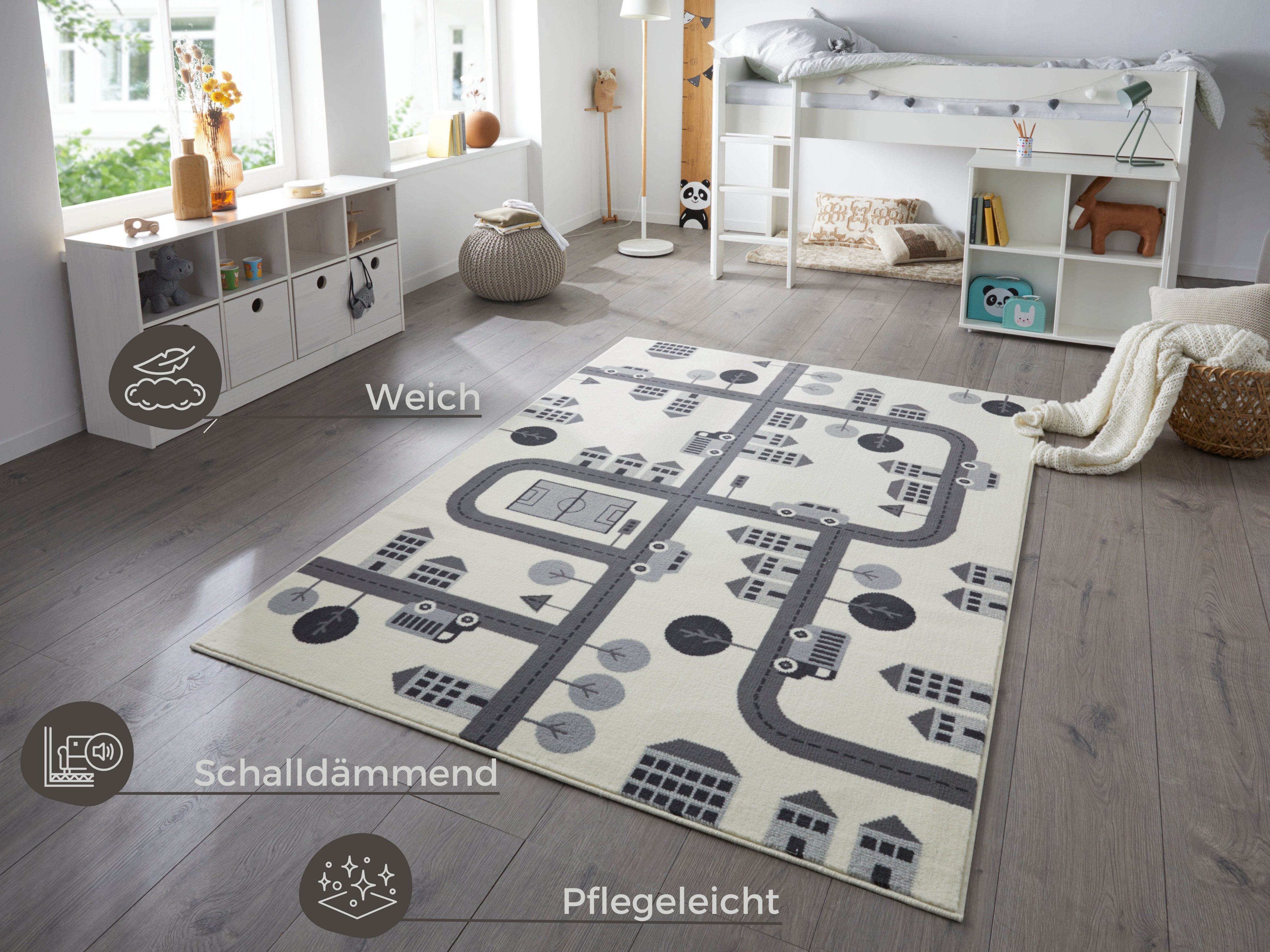 HANSE Home Kindervloerkleed Town Kortpolig, kindertapijt, speelmat, straatontwerp, kinderkamer