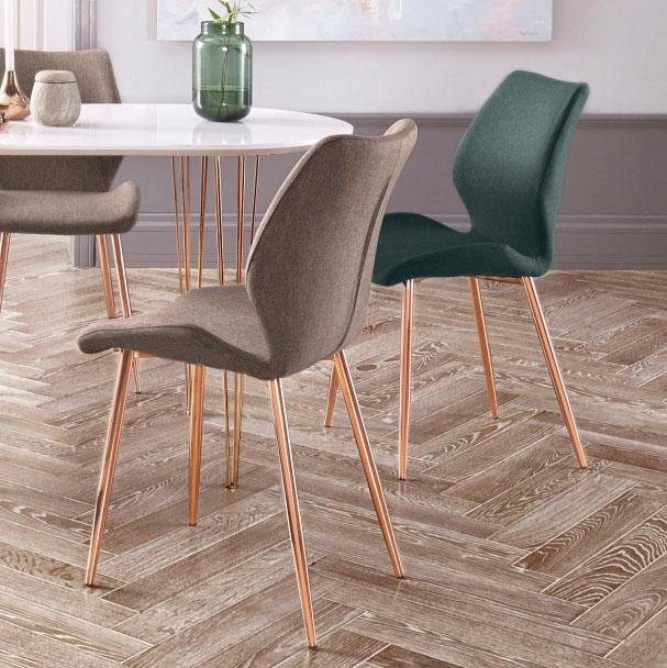 INOSIGN Eetkamerstoel Ayla Bekleding in weefstof, metalen frame koperkleur (set, 2 stuks)