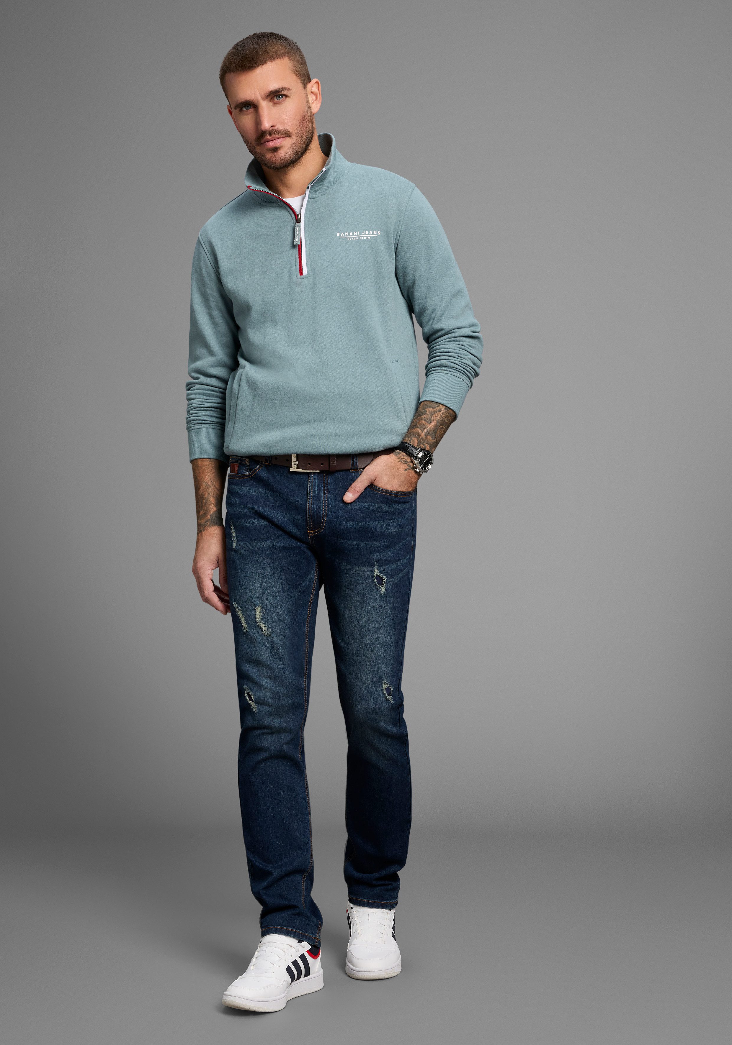 Bruno Banani Straight jeans Hutch rechte broekspijpen, gedeeltelijk met modieuze destroyed-effecten,