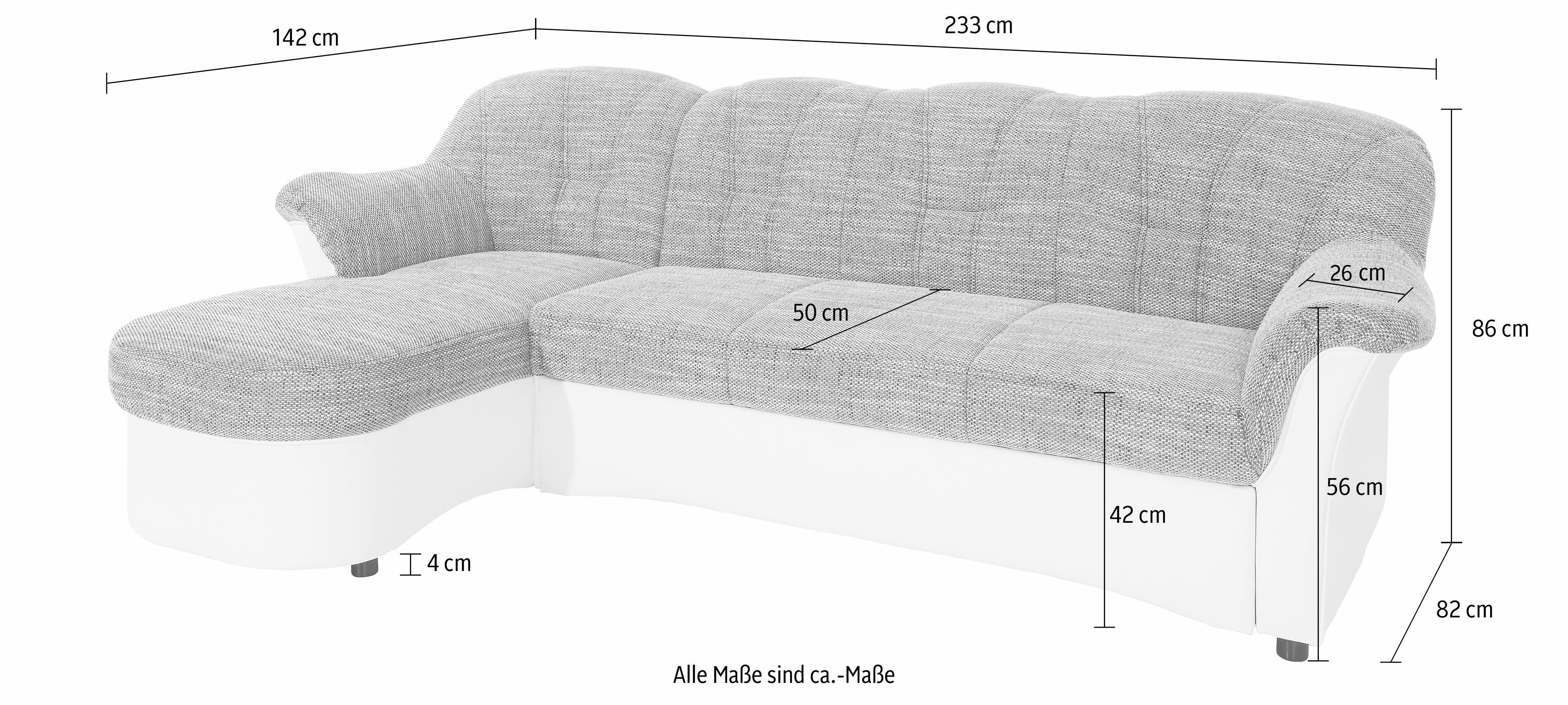 DOMO collection Hoekbank Flores slaapbank, B/D/H: 233/142/86 cm, L-vorm naar keuze met slaapfunctie, naar keuze met binnenvering, ook in leer