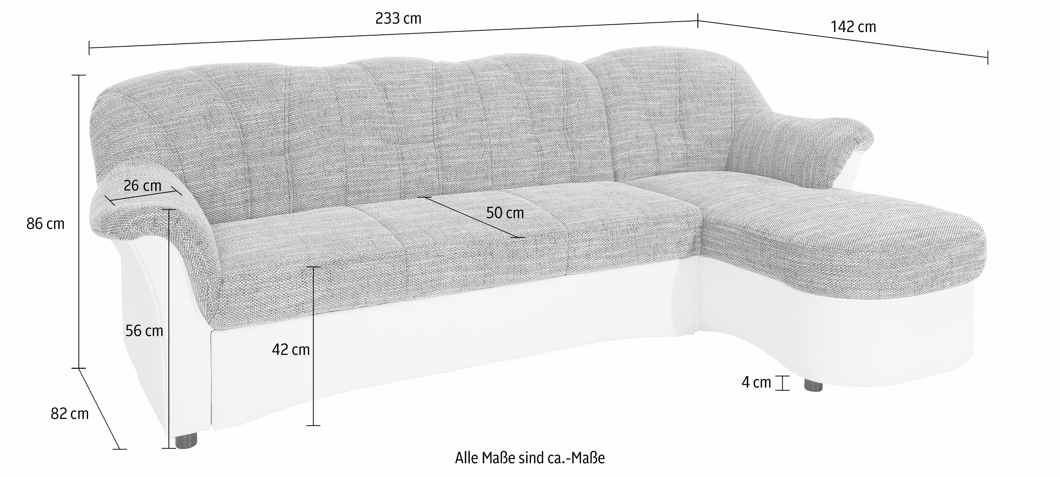 DOMO collection Hoekbank Flores slaapbank, B/D/H: 233/142/86 cm, L-vorm naar keuze met slaapfunctie, naar keuze met binnenvering, ook in leer