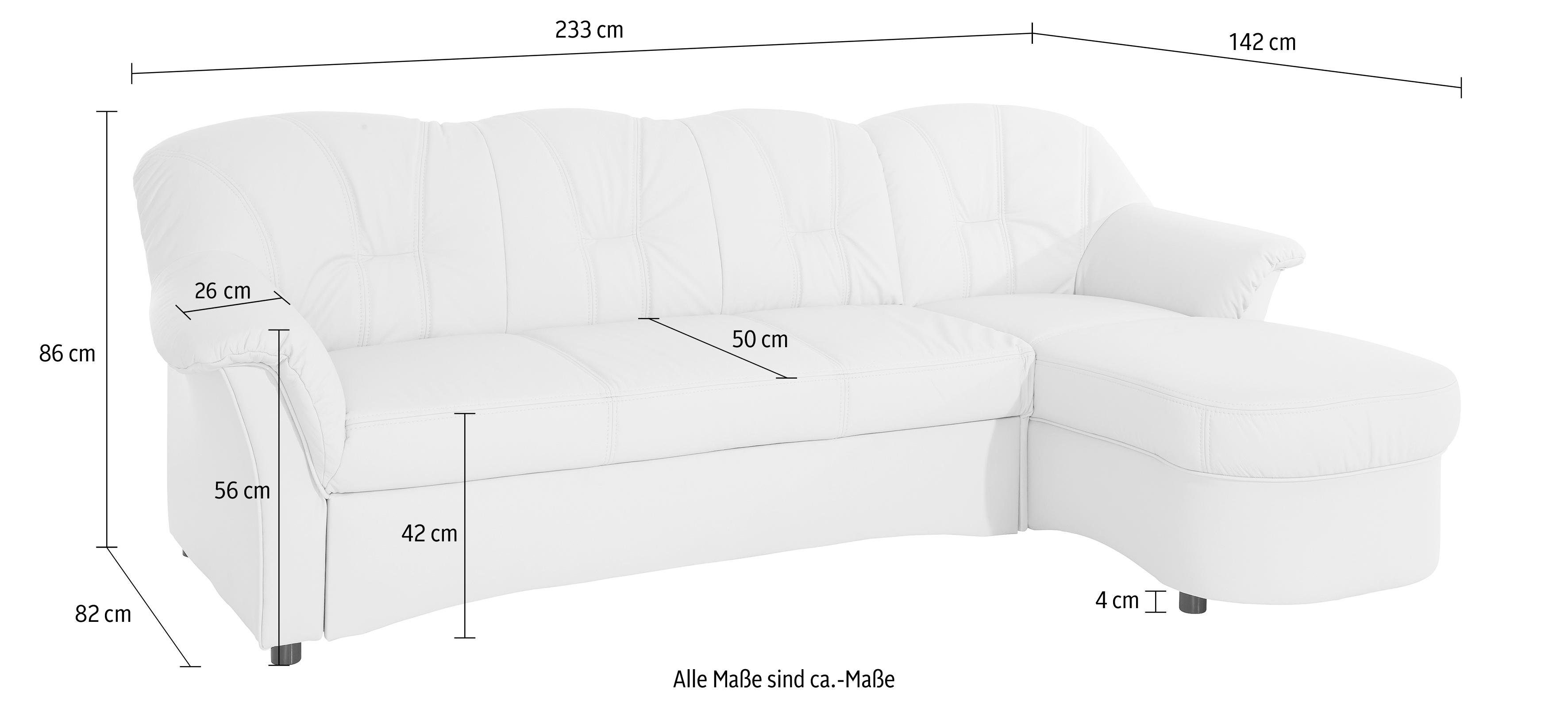 DOMO collection Hoekbank Flores slaapbank, B/D/H: 233/142/86 cm, L-vorm naar keuze met slaapfunctie, naar keuze met binnenvering, ook in leer