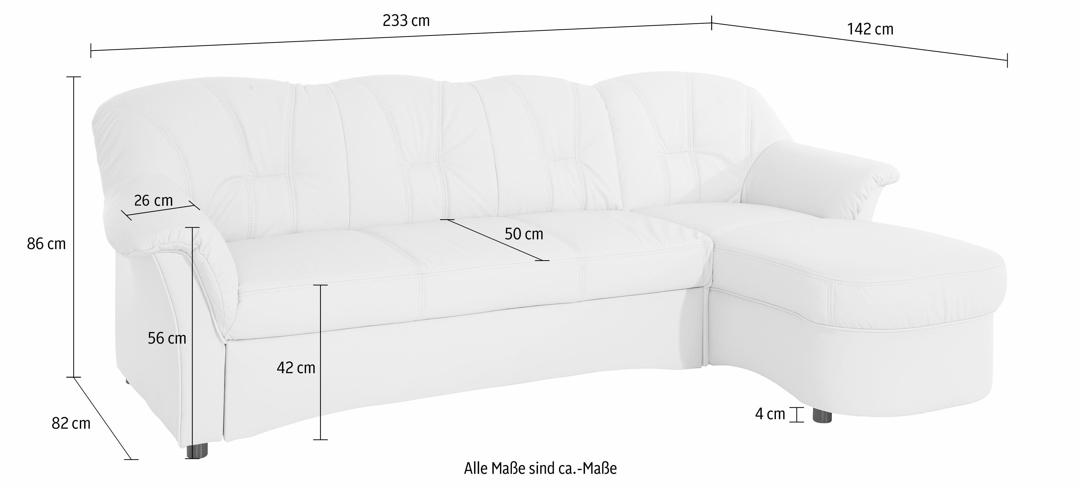 DOMO collection Hoekbank Flores slaapbank, B/D/H: 233/142/86 cm, L-vorm naar keuze met slaapfunctie, naar keuze met binnenvering, ook in leer
