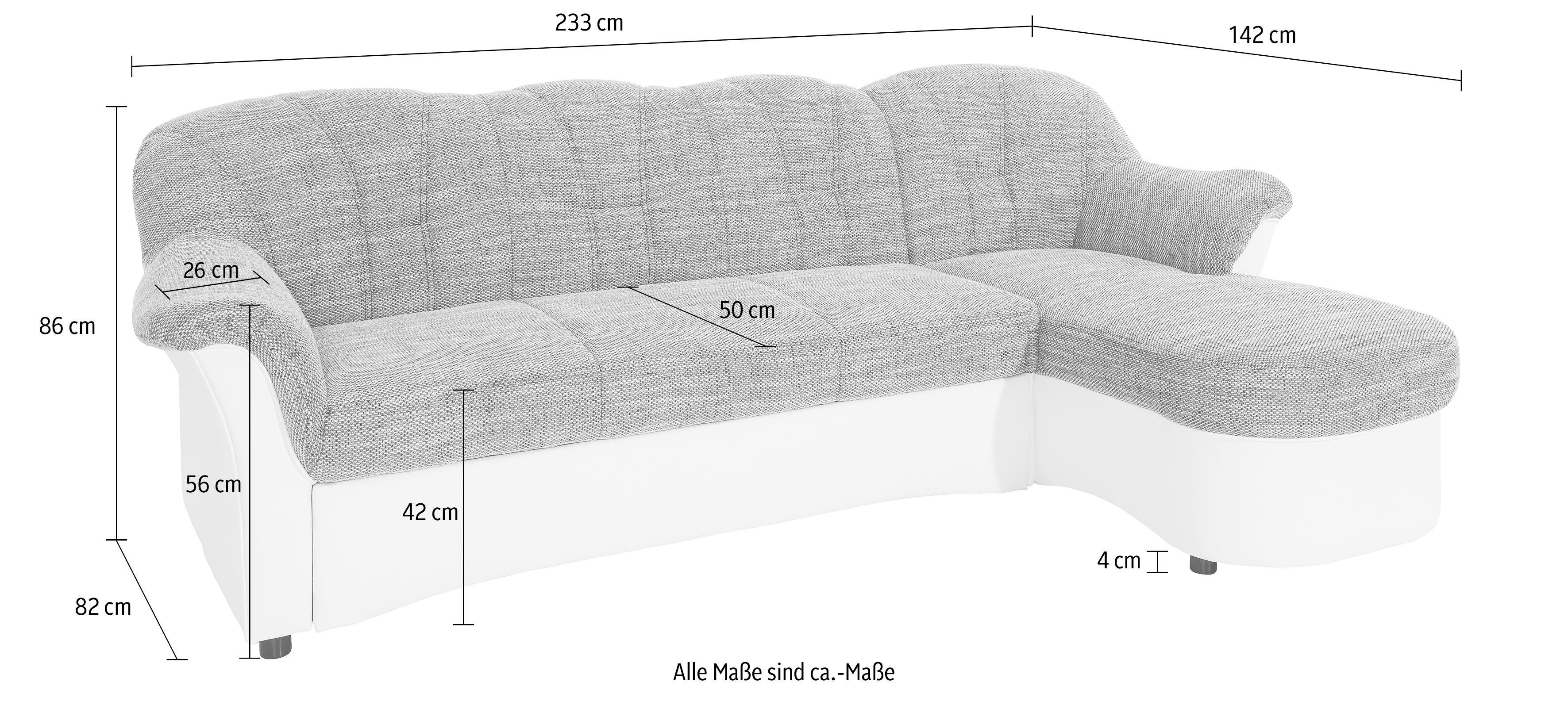 DOMO collection Hoekbank Flores slaapbank, B/D/H: 233/142/86 cm, L-vorm naar keuze met slaapfunctie, naar keuze met binnenvering, ook in leer