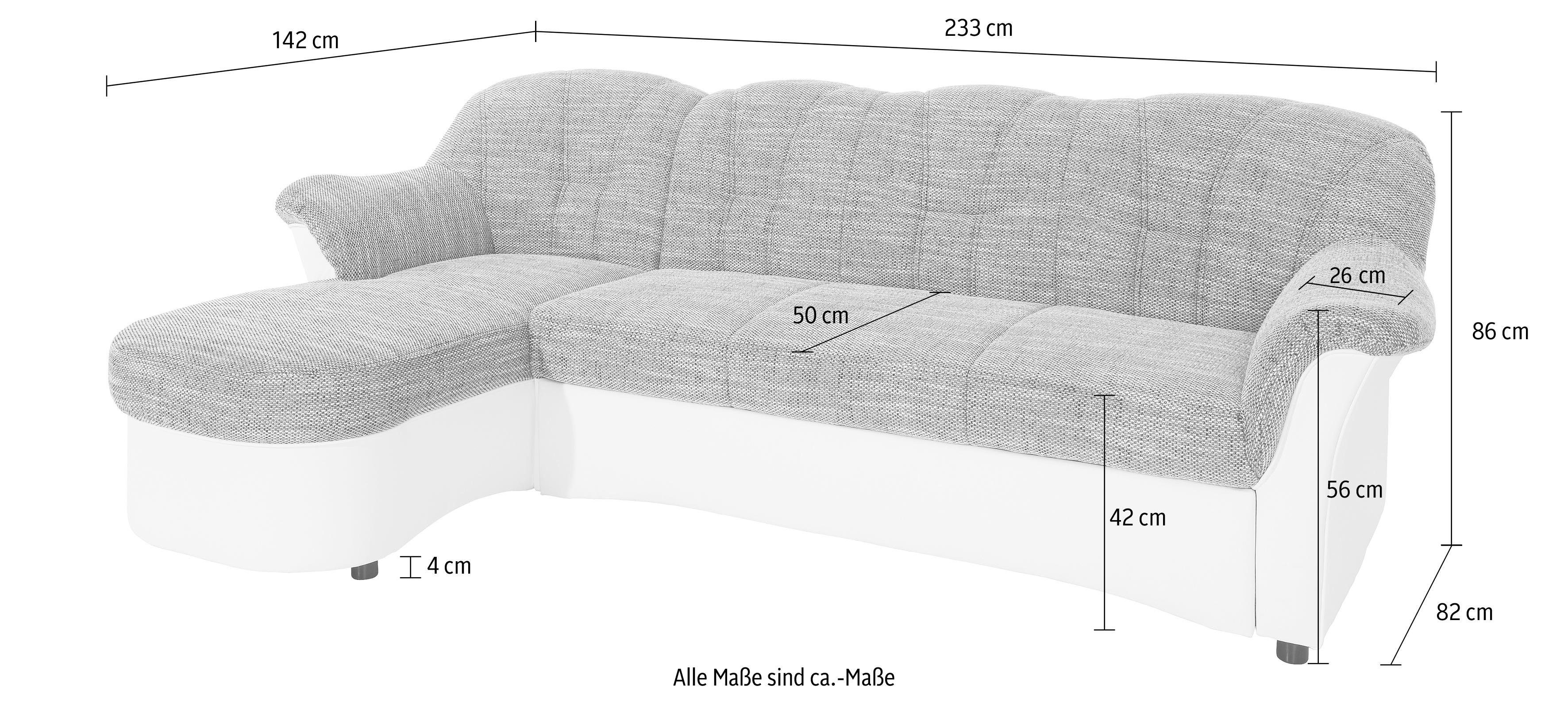 DOMO collection Hoekbank Flores slaapbank, B/D/H: 233/142/86 cm, L-vorm naar keuze met slaapfunctie, naar keuze met binnenvering, ook in leer