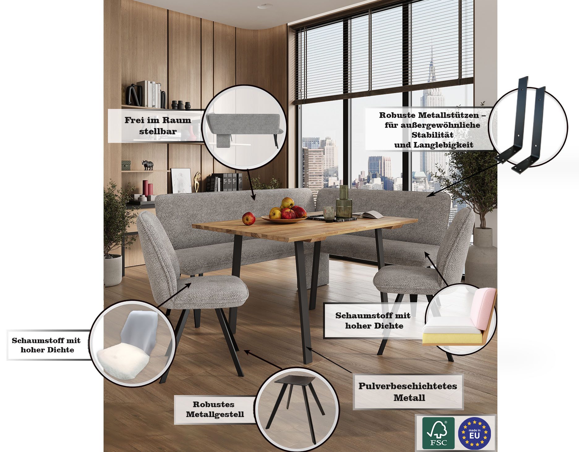 Home affaire Hoekbank Mily Keukenbank, Kussenbank, Eettafelbank, 205x164 cm Moderne bank en kleuren, aantal zitplaatsen: 5, vrij in de ruimte te plaatsen