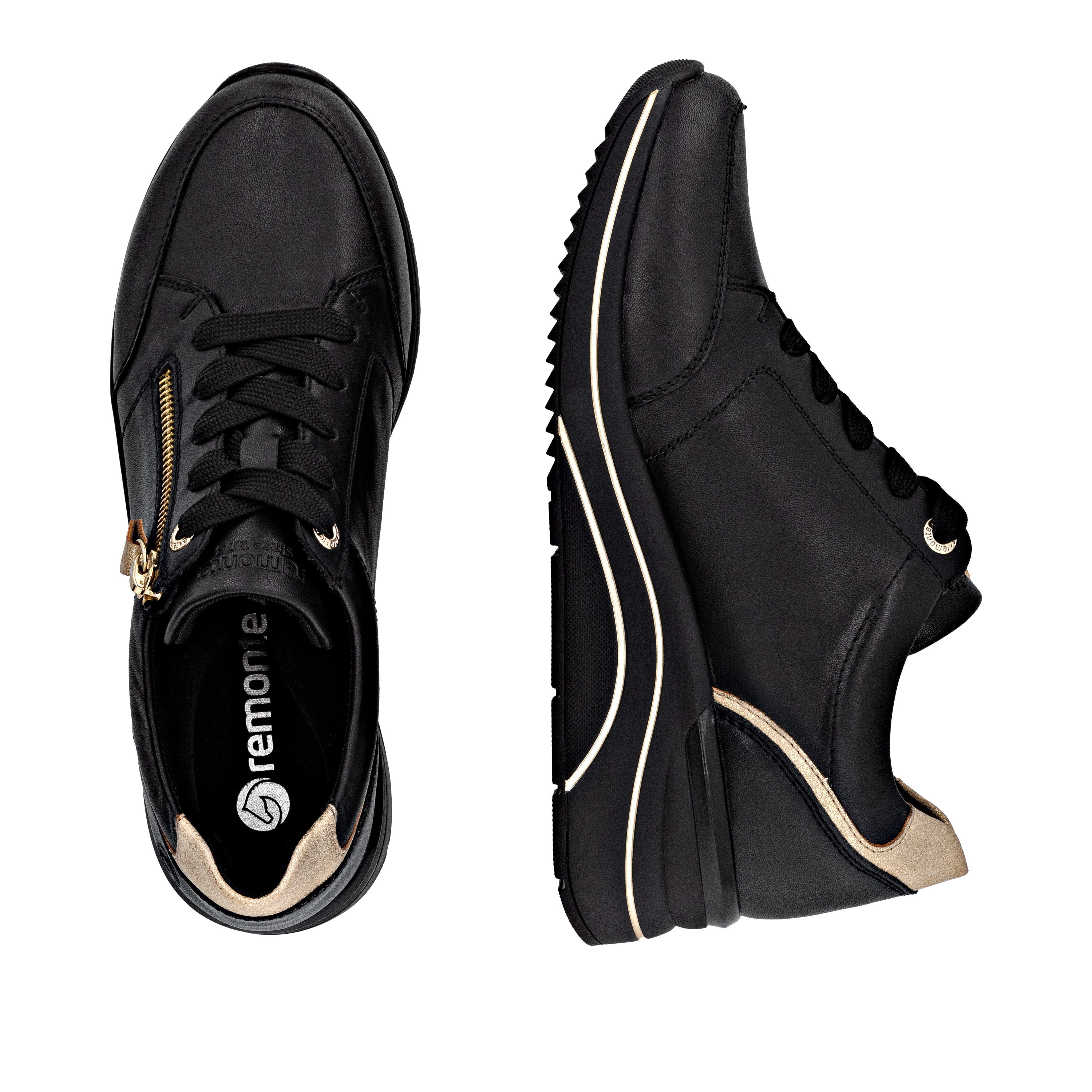 Remonte Sneakers met sleehak , vrijetijdsschoen, lage schoen, veterschoen met goudkleurige logo-hanger