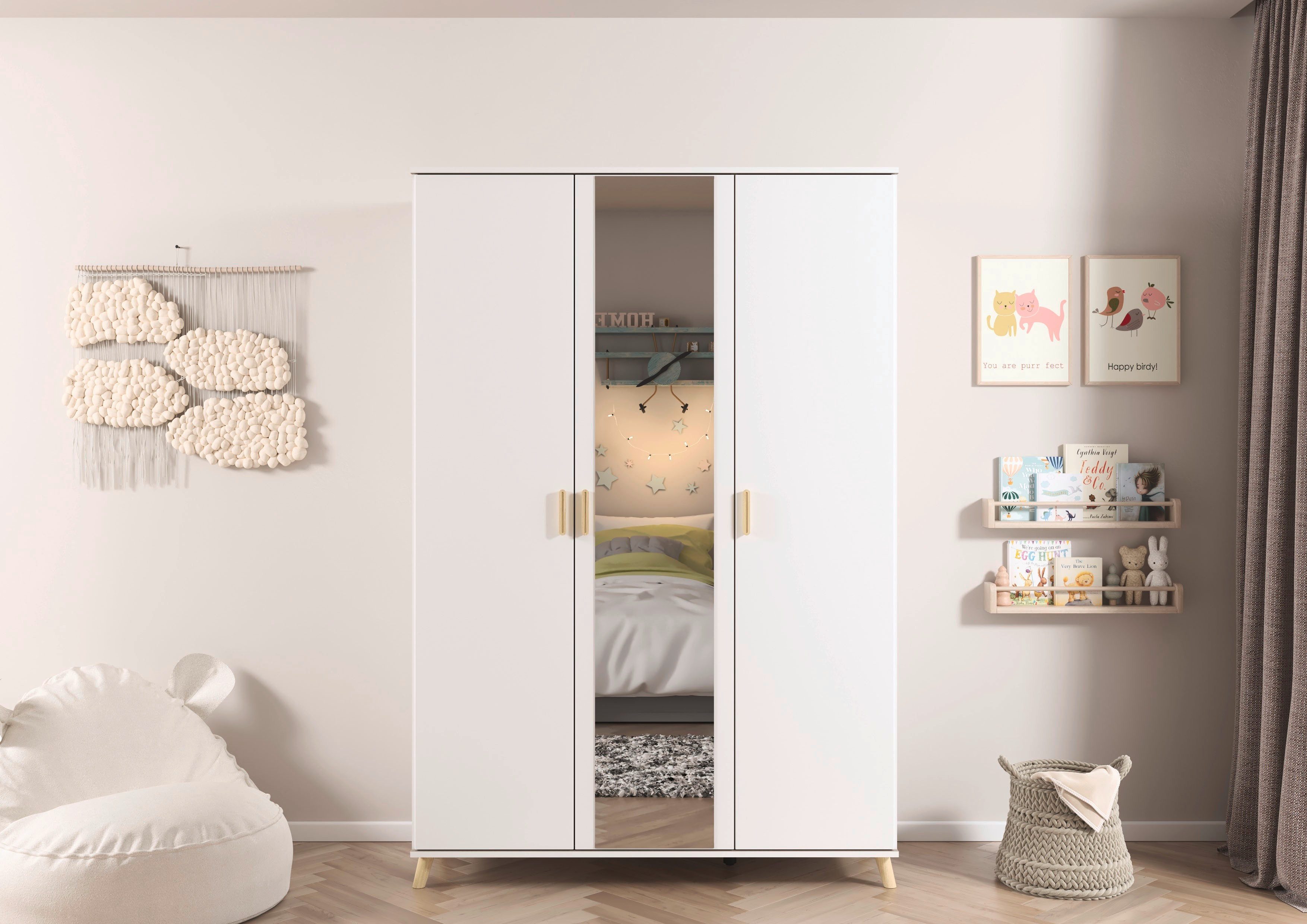 rauch Kledingkast Ottos Choice Skandi Kinderkamer Bestseller Slaapkamerkast FALUN in moderne scandi-look, poten/handgrepen eiken massief made in germany