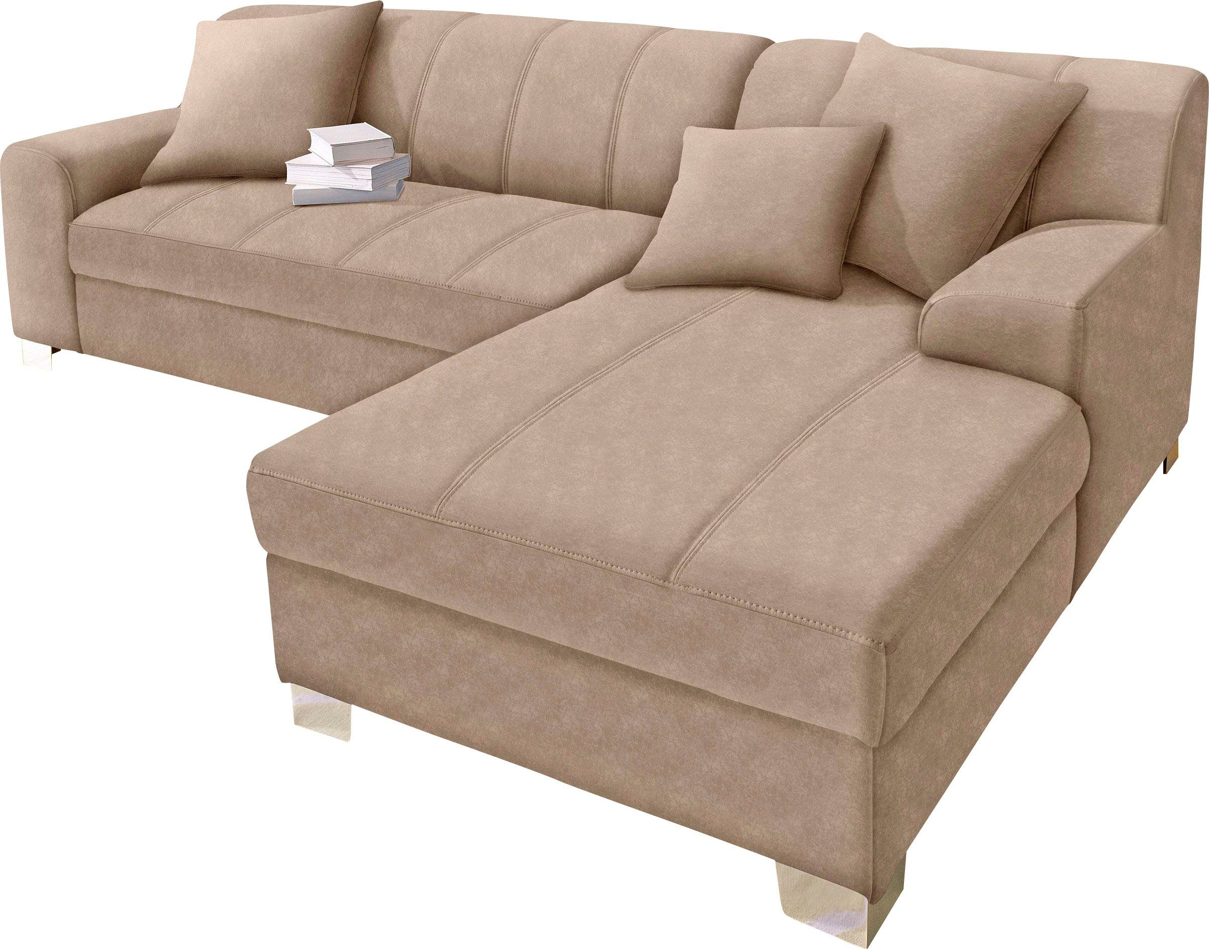 INOSIGN Hoekbank Turah incl. sierkussens, modern doorgestikt, ook in leer naar keuze met slaapfunctie, bedbank, bxdxh: 239x152x75 cm, l-model