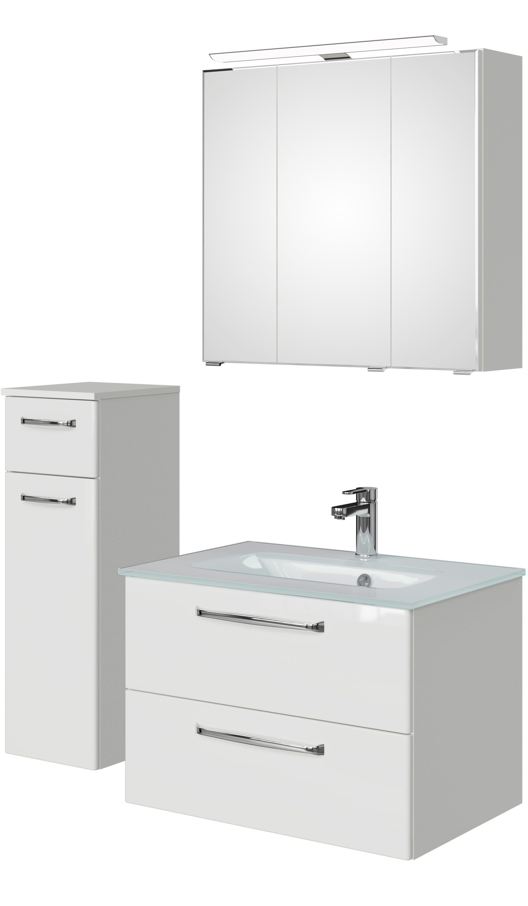 Saphir Badmeubelset Trentino 3-delig glas wasbak met LED spiegelkast (4 stuks) badmeubelsets