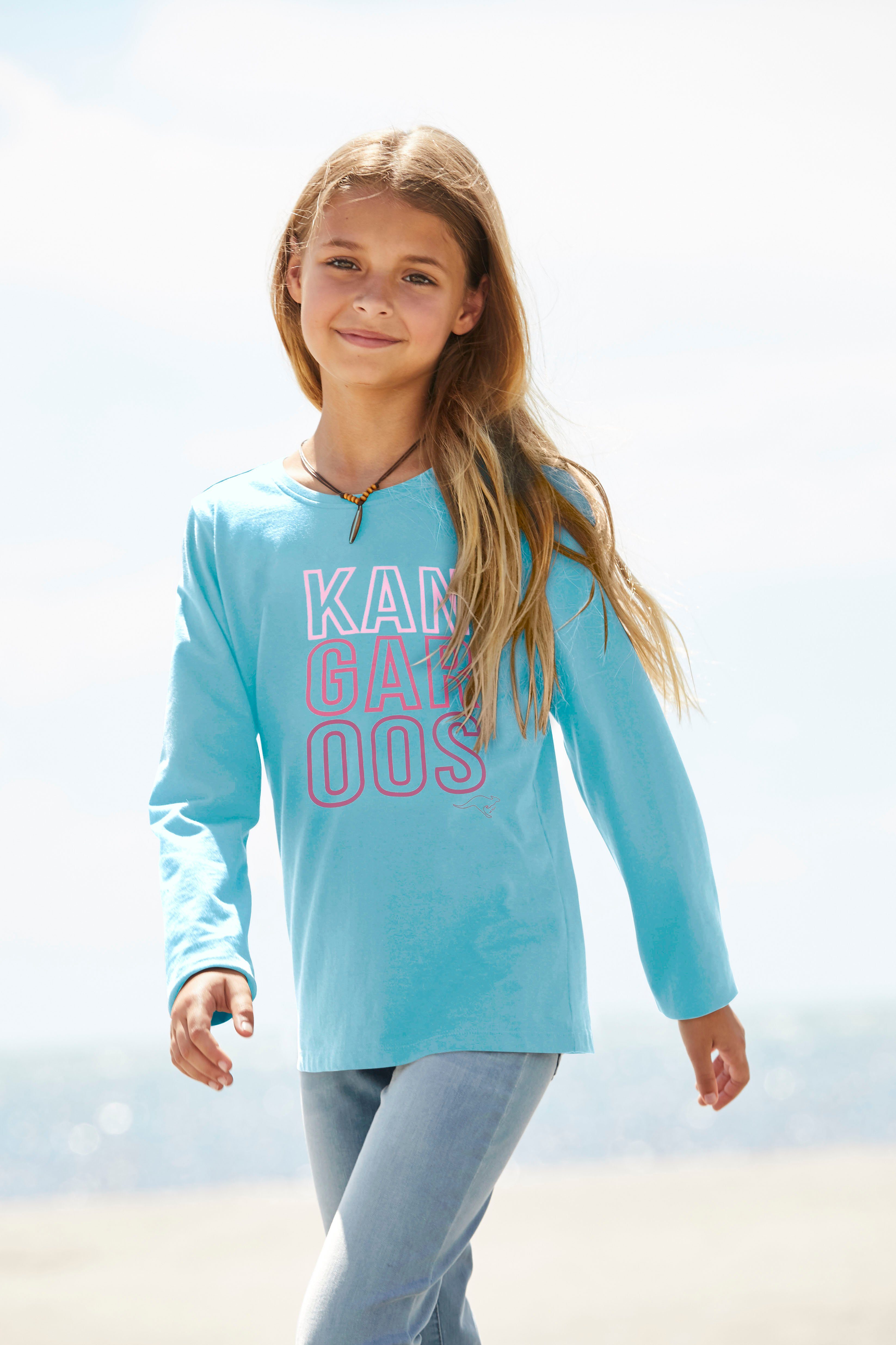 KangaROOS Shirt met lange mouwen Lange mouwen, getailleerde snit, met logoprint, ronde hals