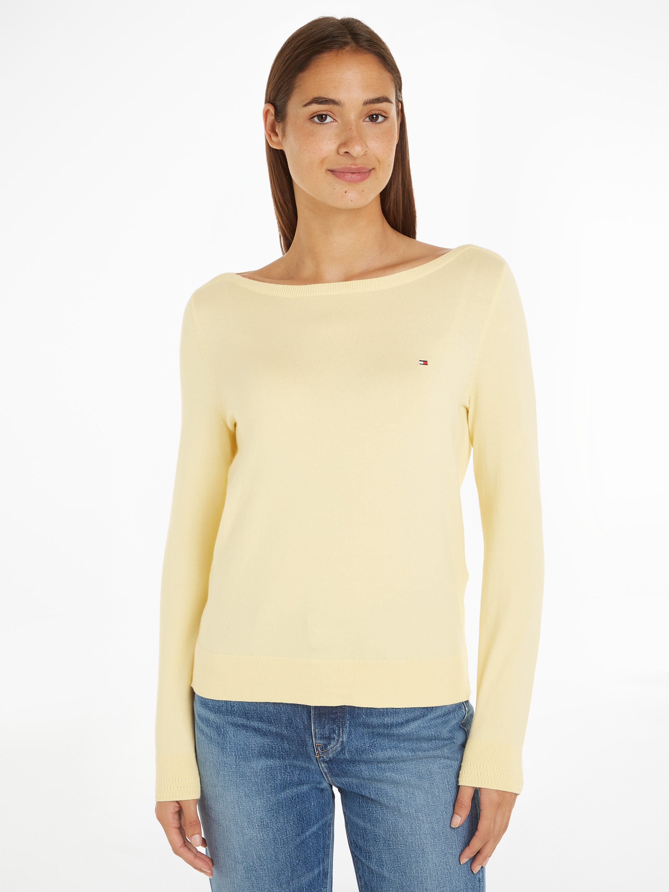 Tommy Hilfiger Gebreide trui CO JERSEY STITCH BOAT-NK SWEATER met -merklabel op de mouw