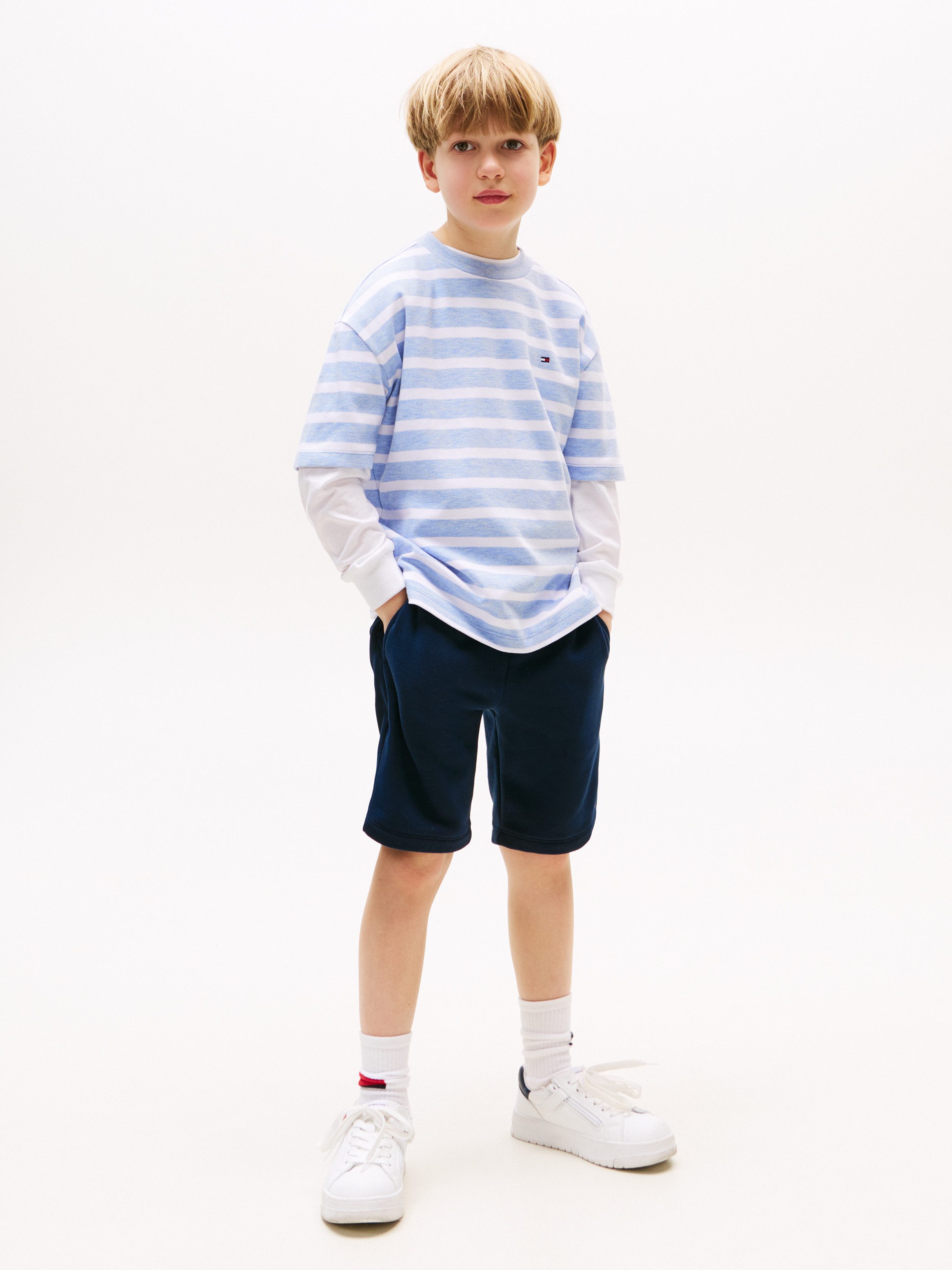 Tommy Hilfiger T-shirt INTERLOCK STRIPE HTR T-SHIRT SS voor kinderen tot 16 jaar, met klein vlag-label