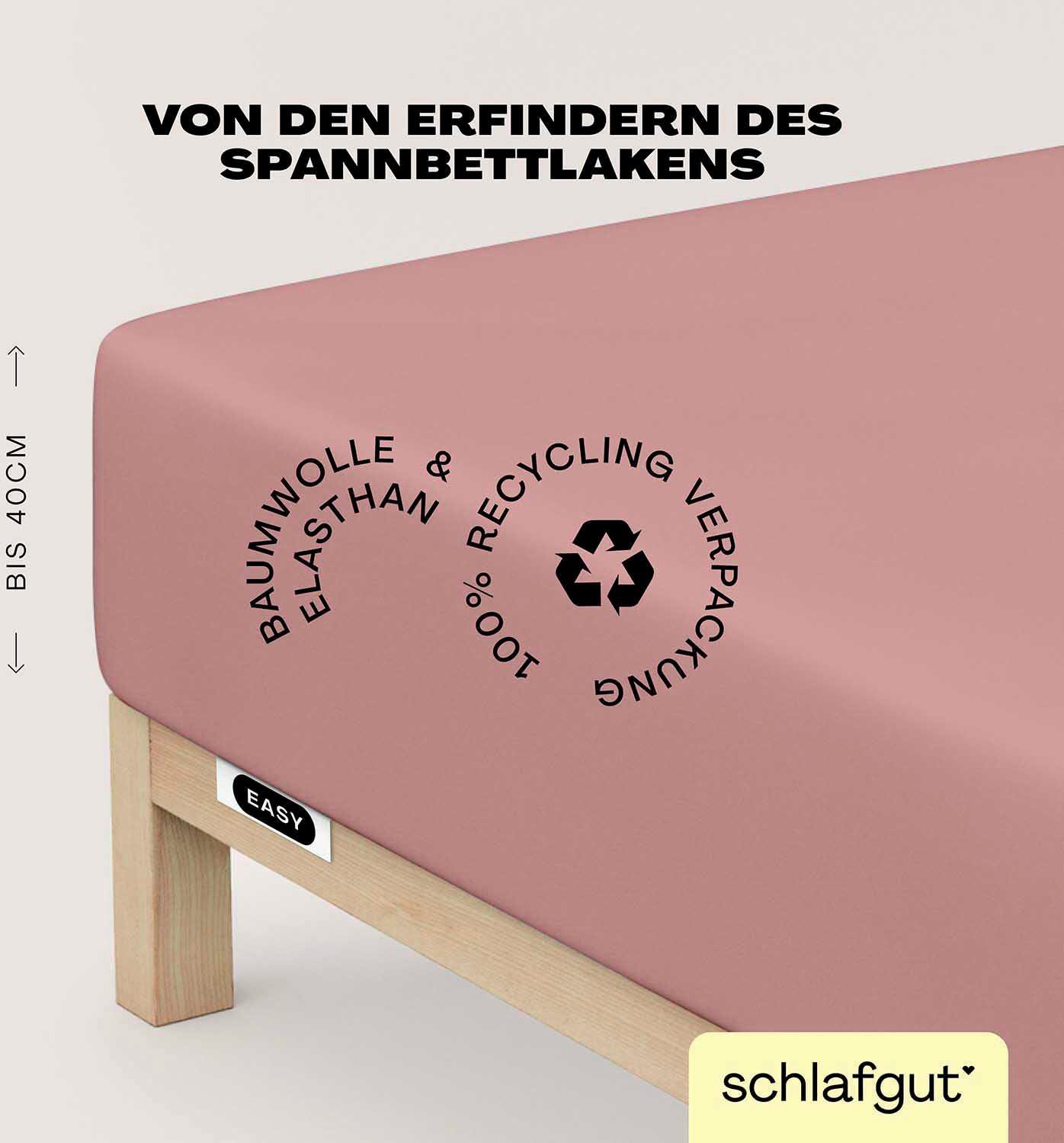 Schlafgut Hoeslaken EASY jersey elastaan boxspring (1 stuk) hoeslakens maat 120-130 cm x 200-220 cm roze